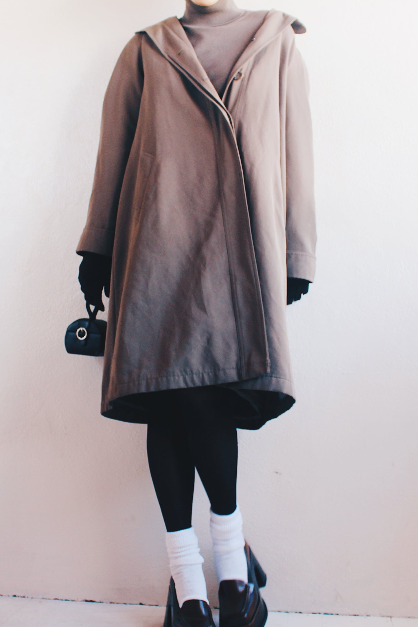 Wool Lined Long Duster Jacket: Chic Vintage Dark Khaki Trench Coat