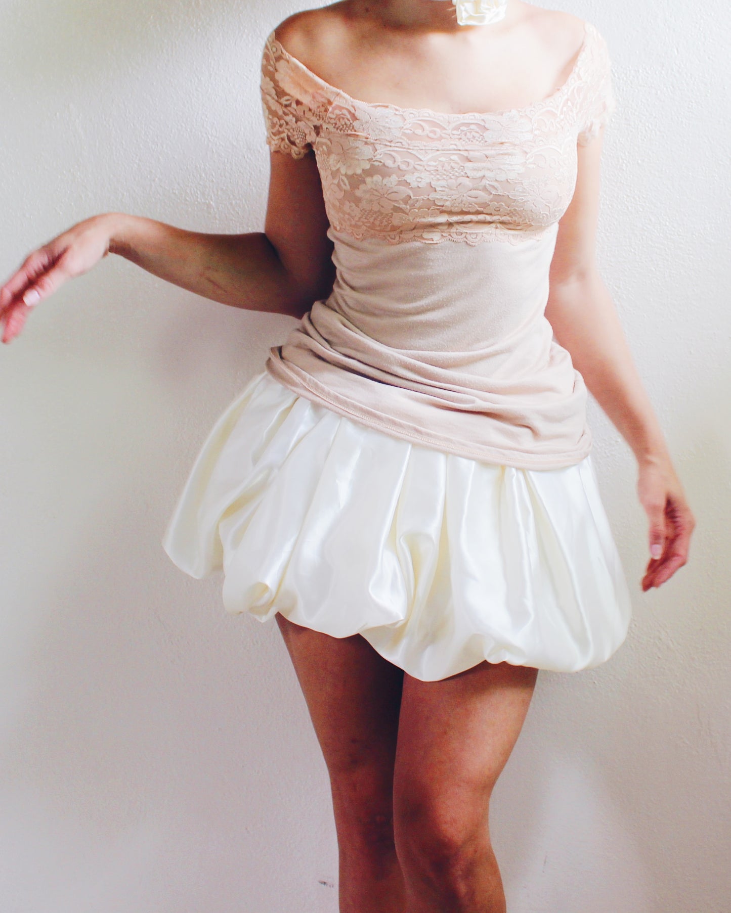 Ivory Upcycled Bubble Skirt - Sustainable Fashion Rework from Formal Dress | Girly Coquette Ballerina Style for Summer