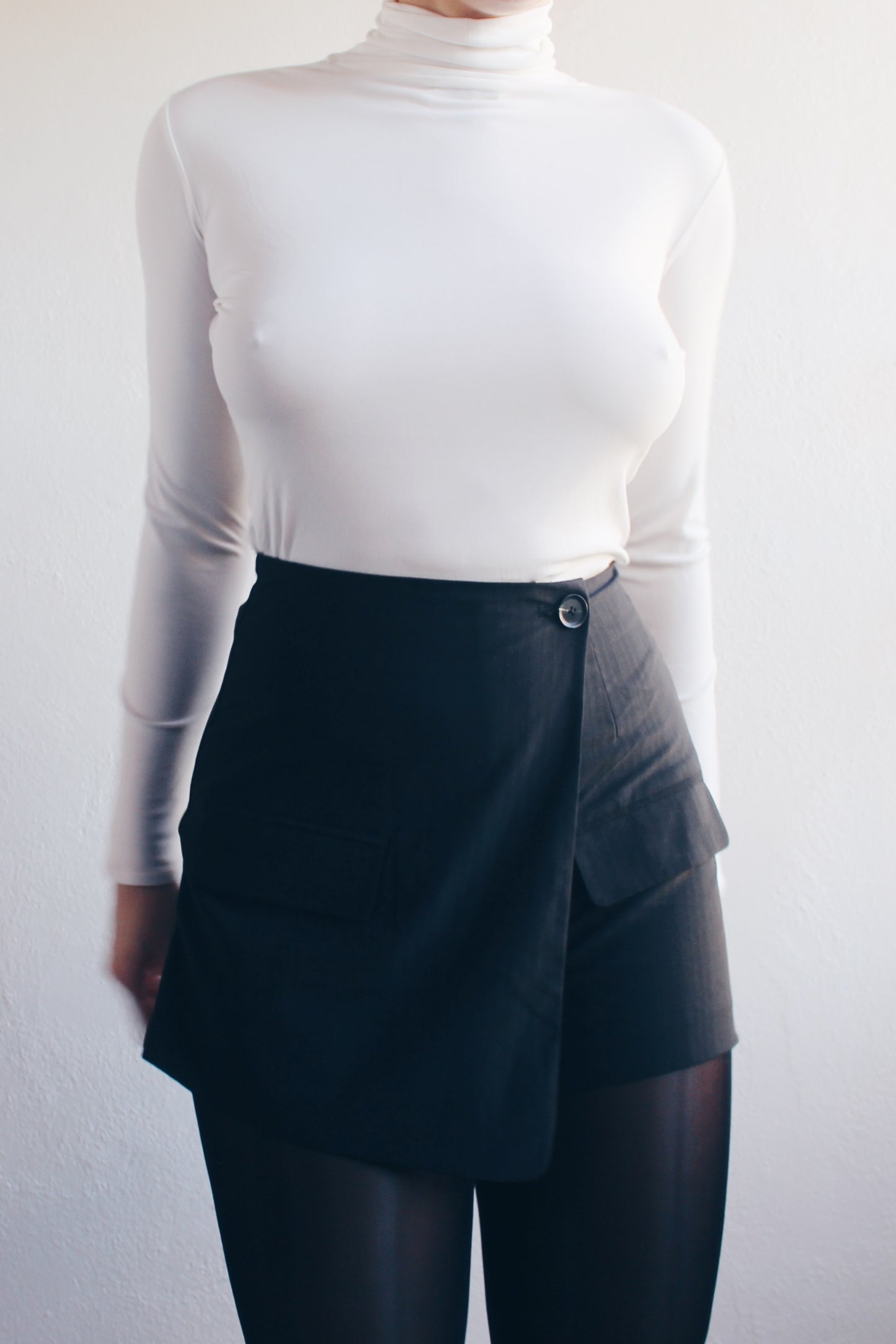 Upcycled Chic: Black Asymmetric Skort Transformed from Vintage Blazer - Sustainable Statement Piece