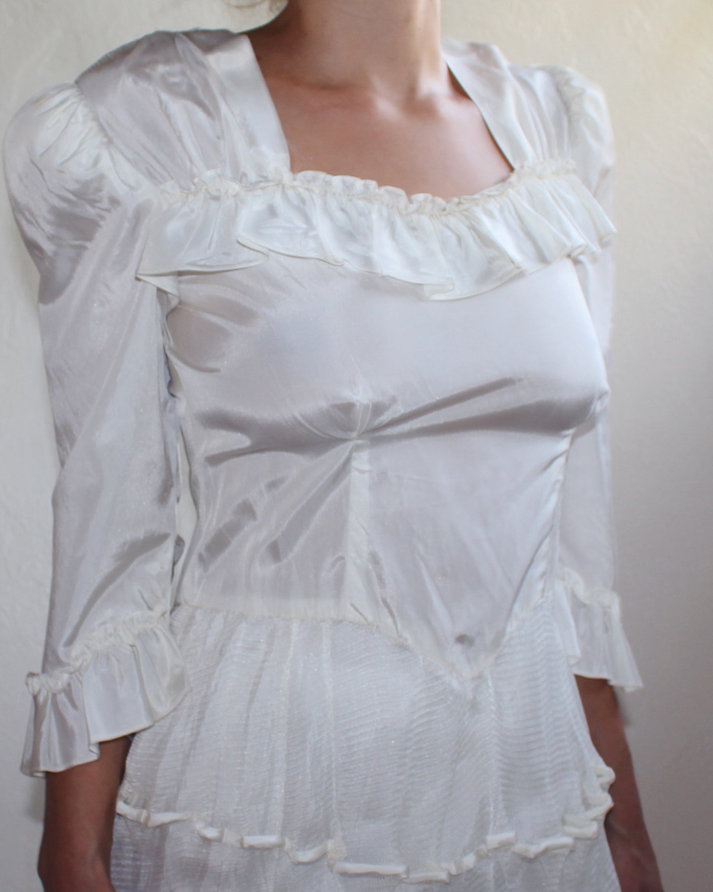 Vintage Handmade Heirloom Wedding Gown – Ethereal Sheer Tiered Dress | Delicate Haunting Bridal Style