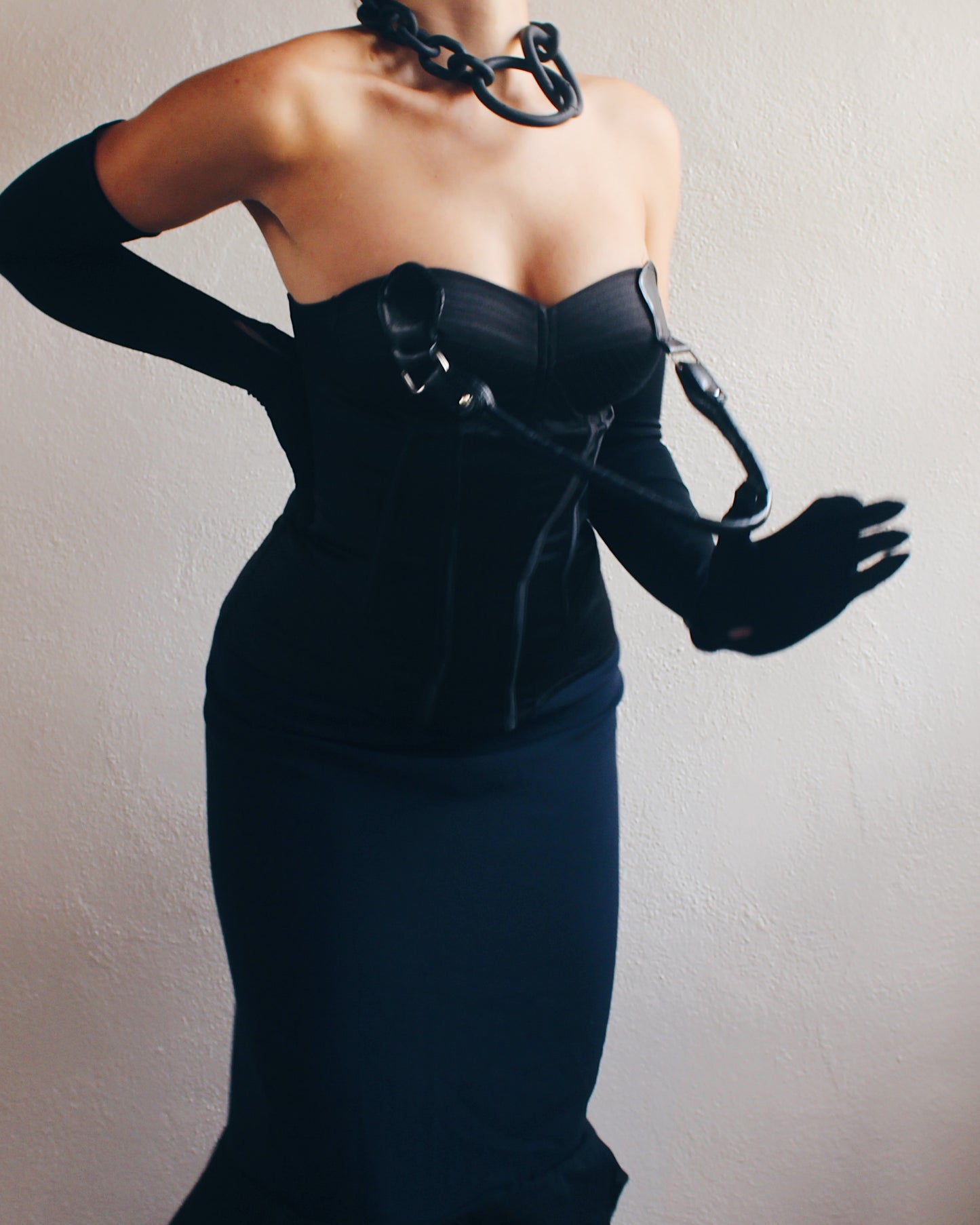 Upcycled Black Bustier with Purse Handle - Chic Contemporary Statement Piece | Sustainable & Daring Fashion