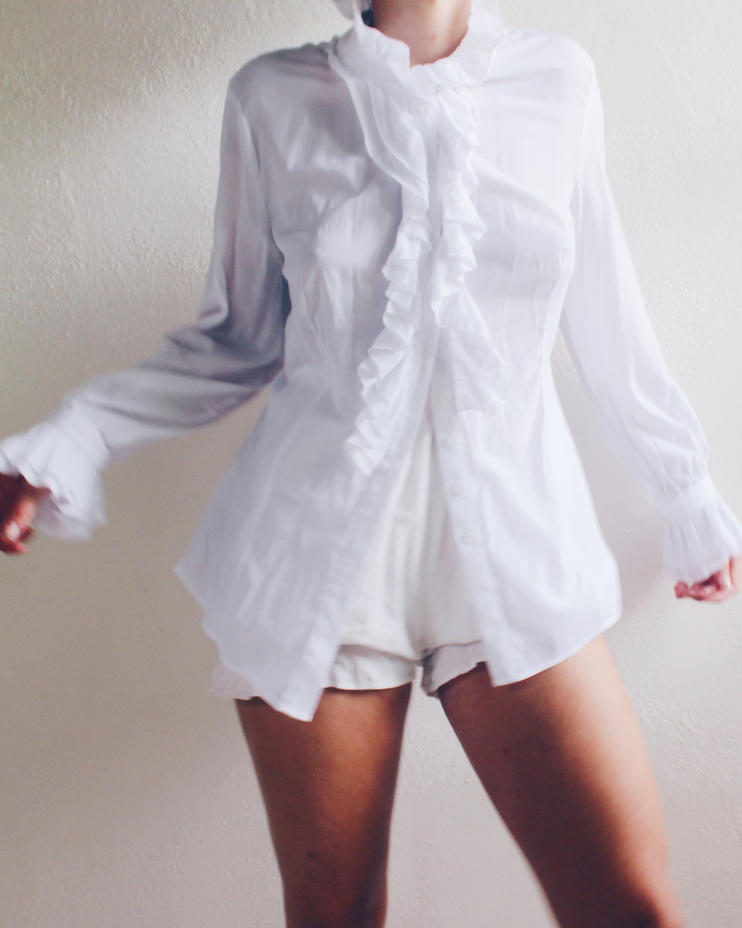 Elegant Vintage Cotton Ruffled Blouse - Dark Academia Victorian Vibes