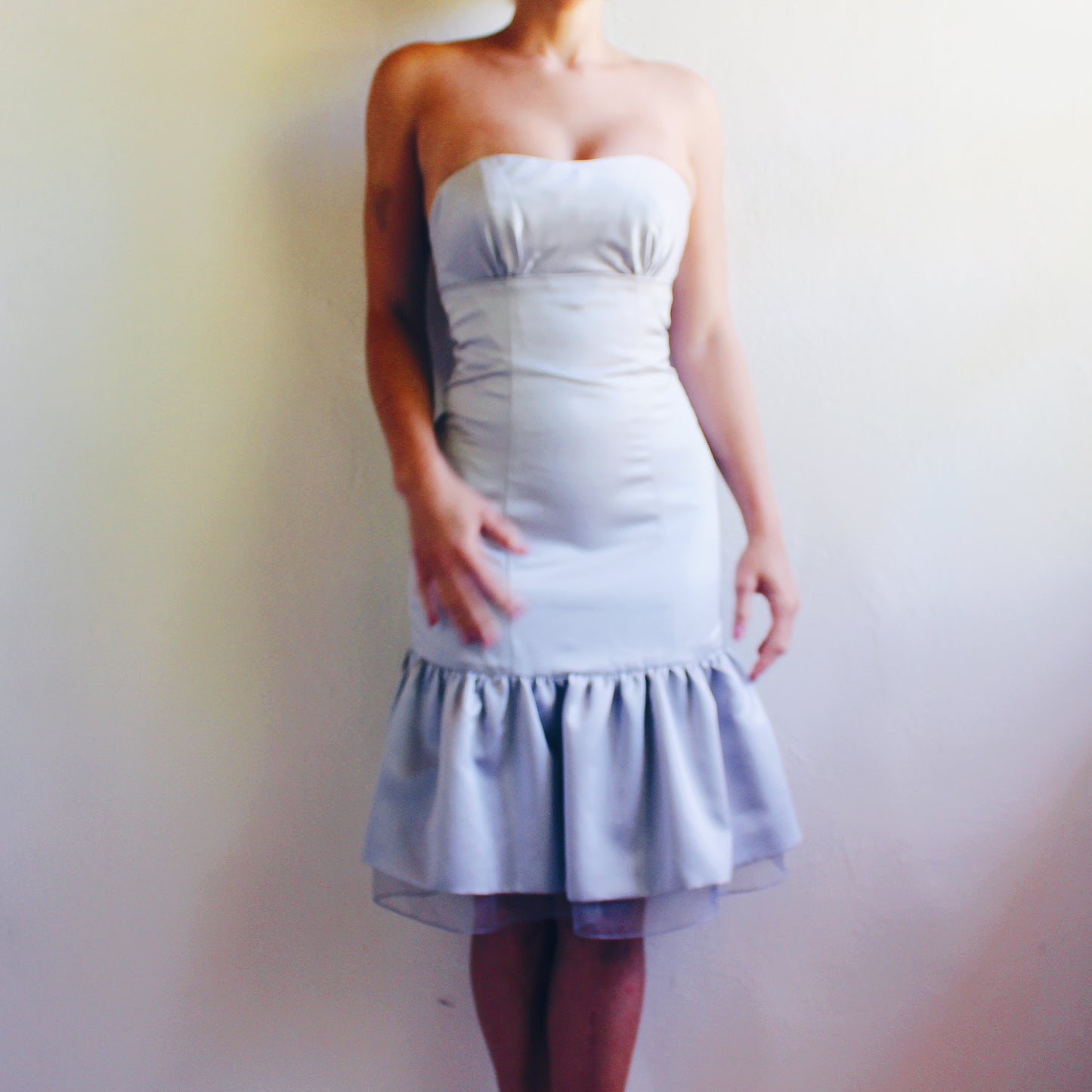 Vintage Grey Trumpet Midi Dress - Y2K Coquette Style, Formal Retro Dress with Trumpet Silhouette