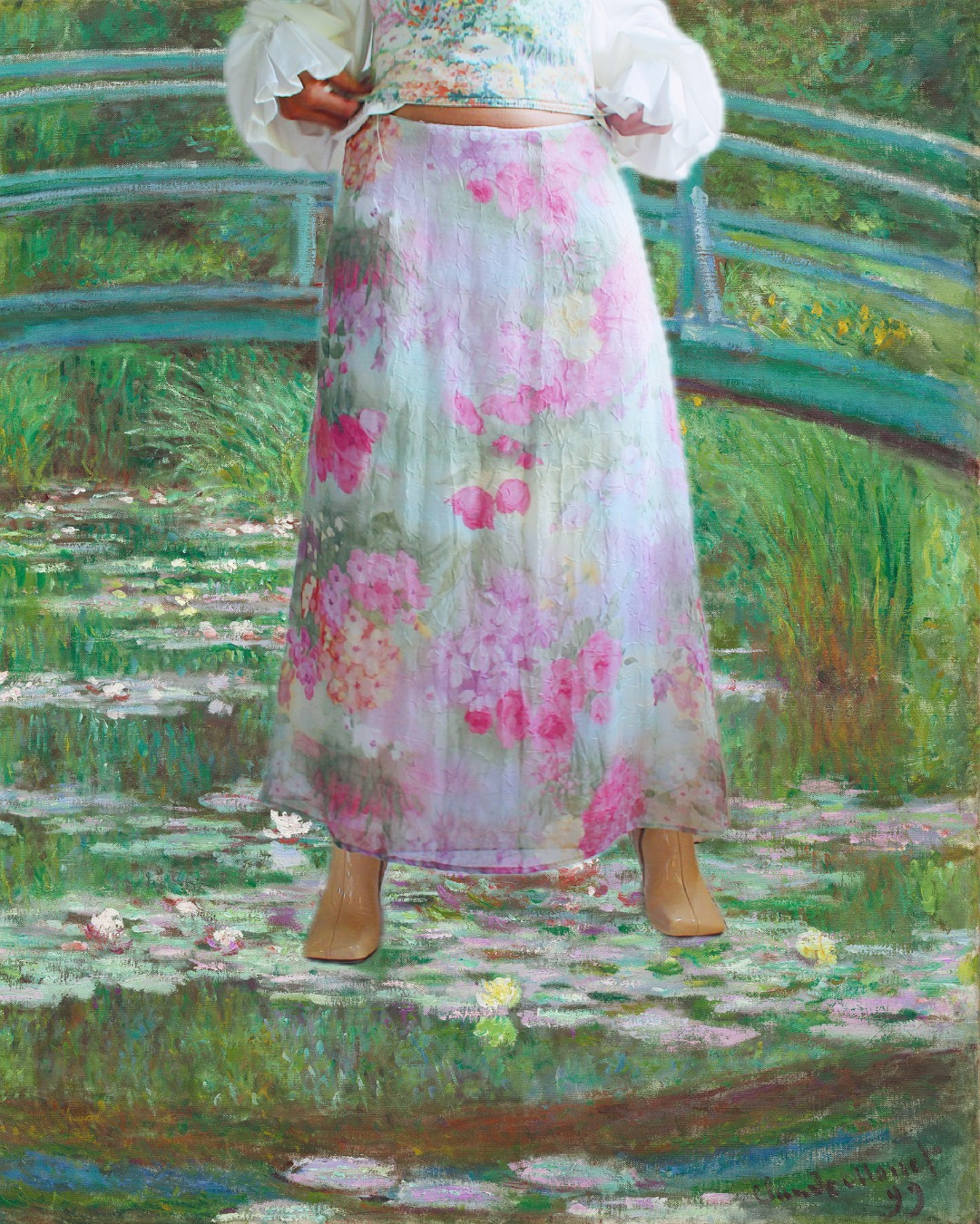 Vintage Floral Impressionist Watercolor Skirt - Monet Lilypads | Whimsical Ethereal Summer Style