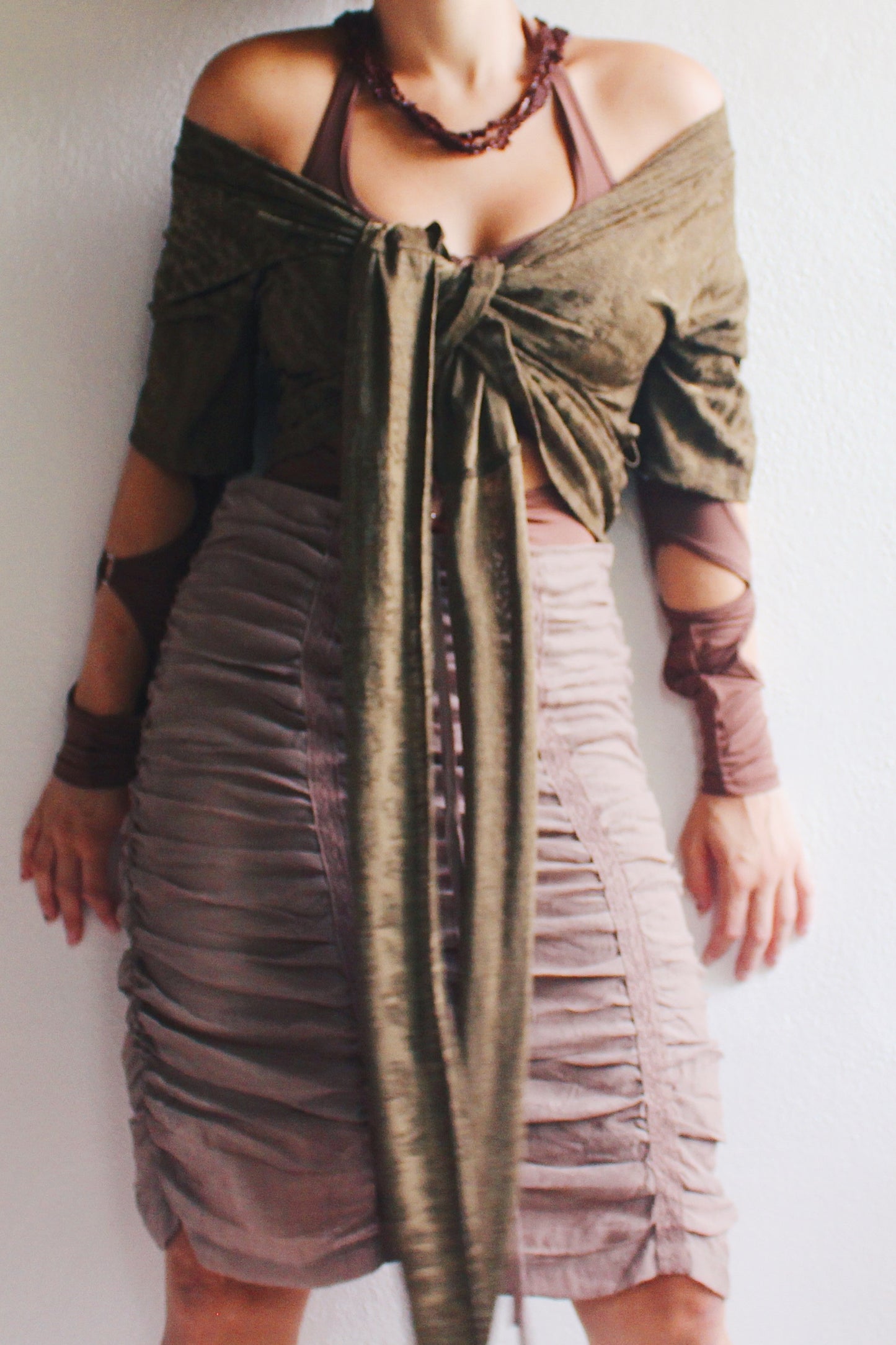 90s Vintage Whimsigoth Wrap Blouse / Off the shoulder green whimsy goth shirt