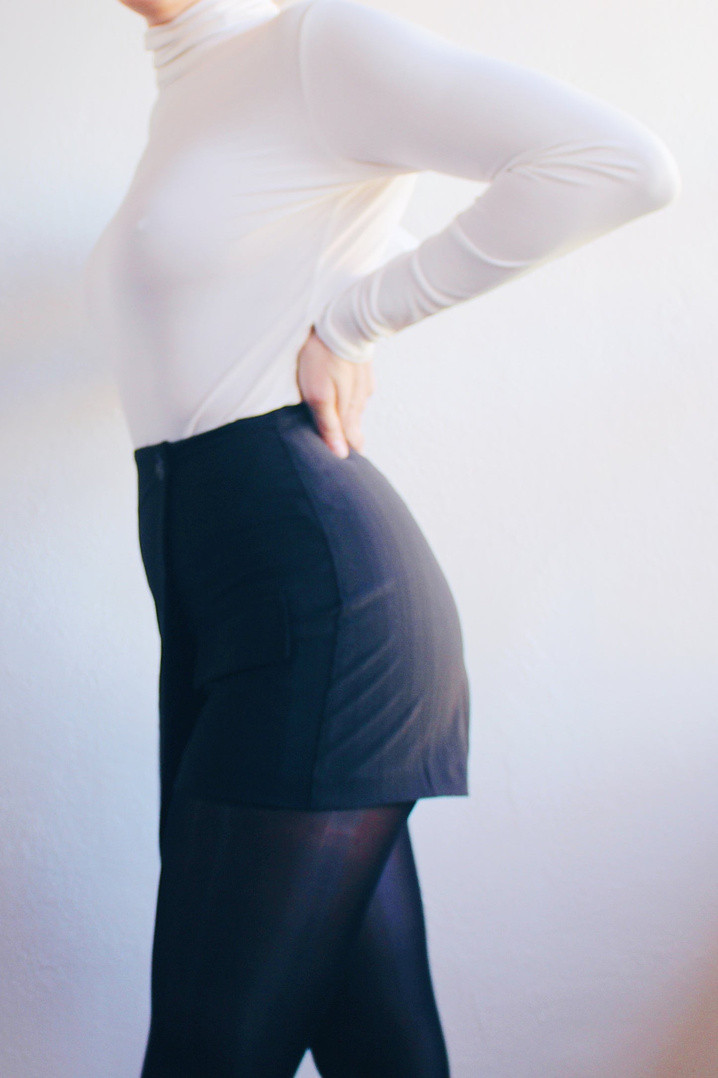 Upcycled Chic: Black Asymmetric Skort Transformed from Vintage Blazer - Sustainable Statement Piece