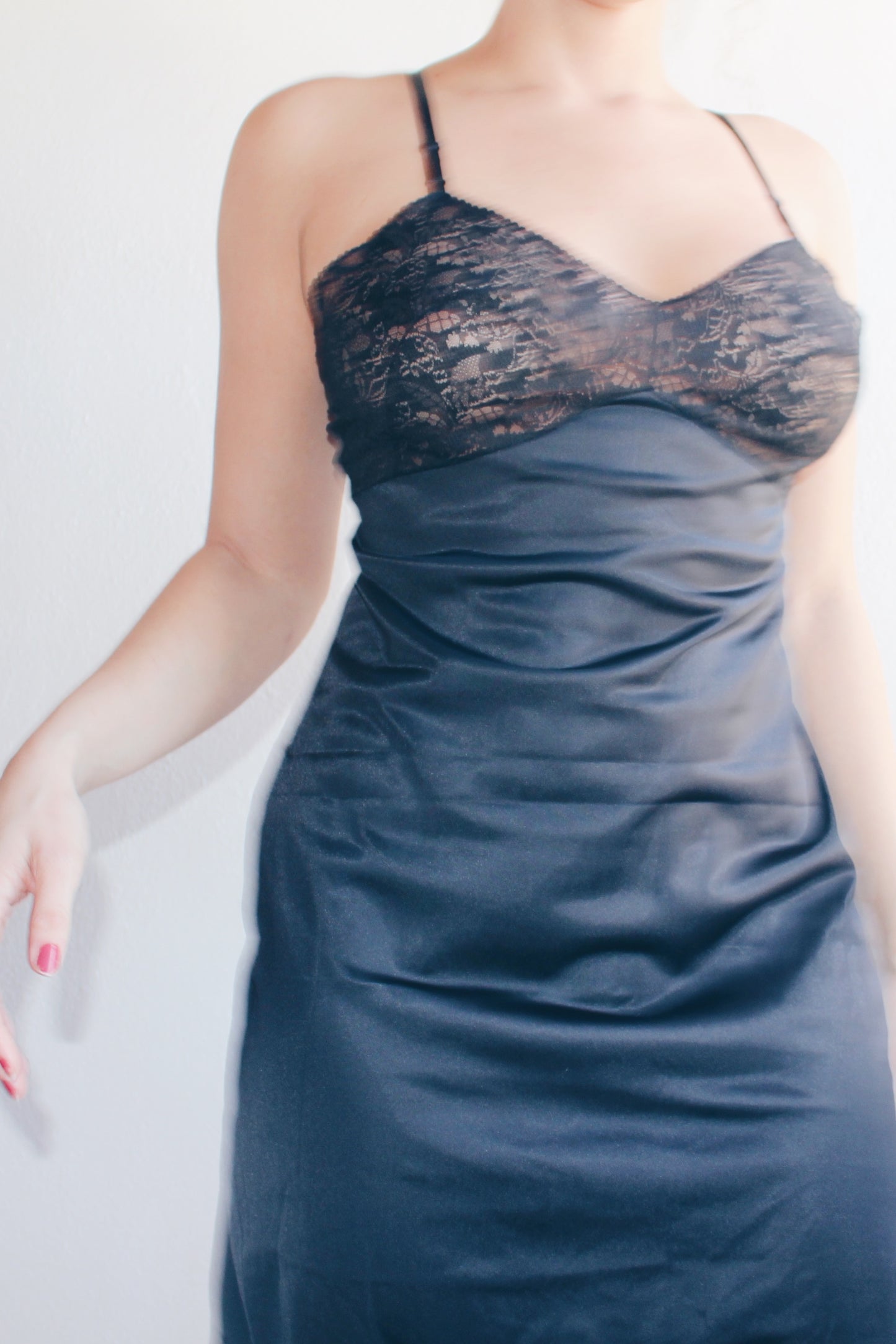 Gothic lace lingerie night dress / Sheer Bust Black Lace Slip