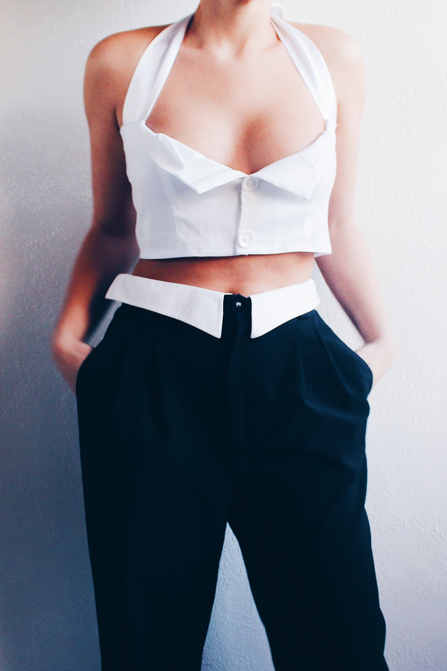 Librarian Chic Upcycled Crop Top from Blazer Bottom - Academic Corporate Style