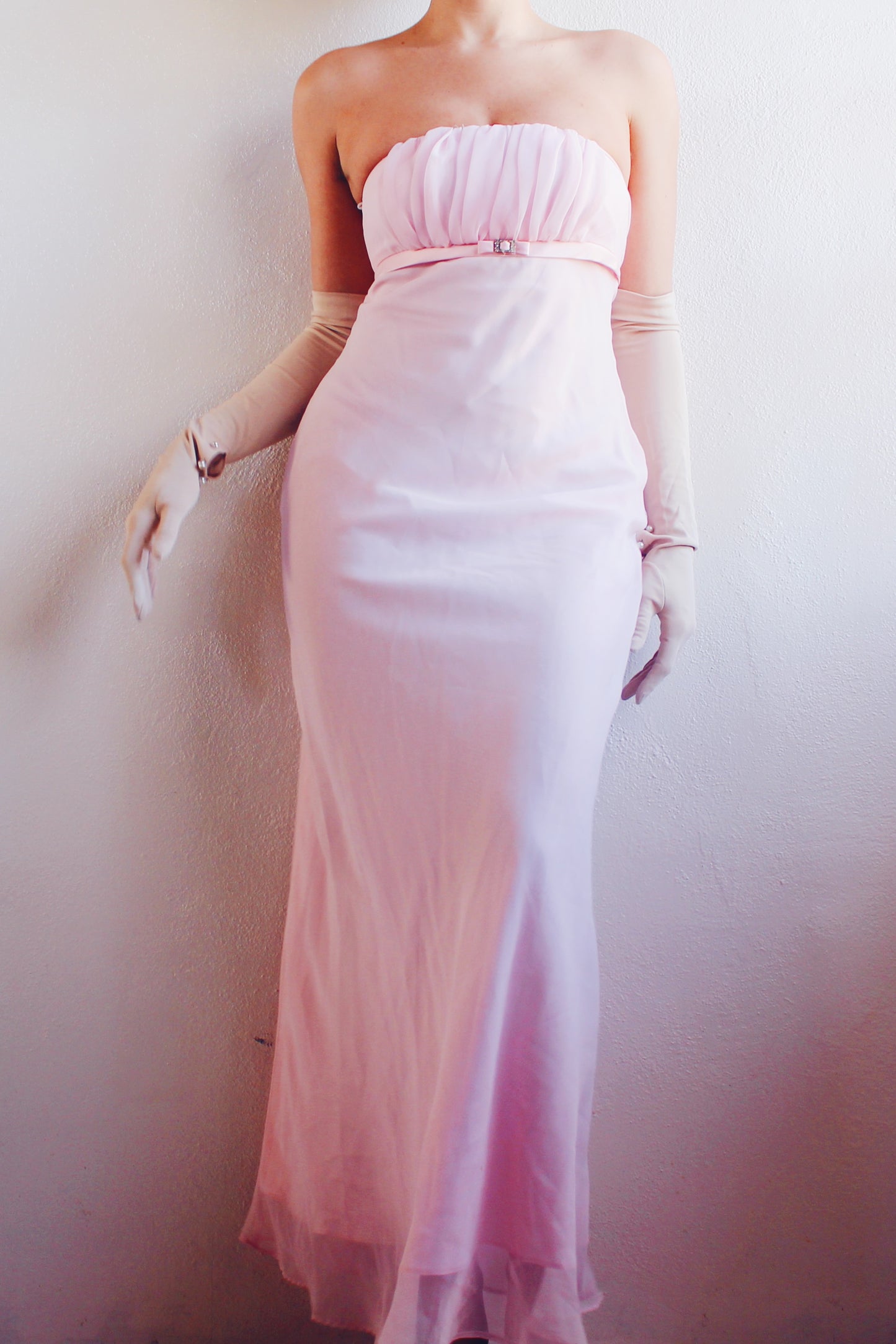 Y2K Pink Formal Dress - Long Empire Waist with Coquette Ballerina Elegance
