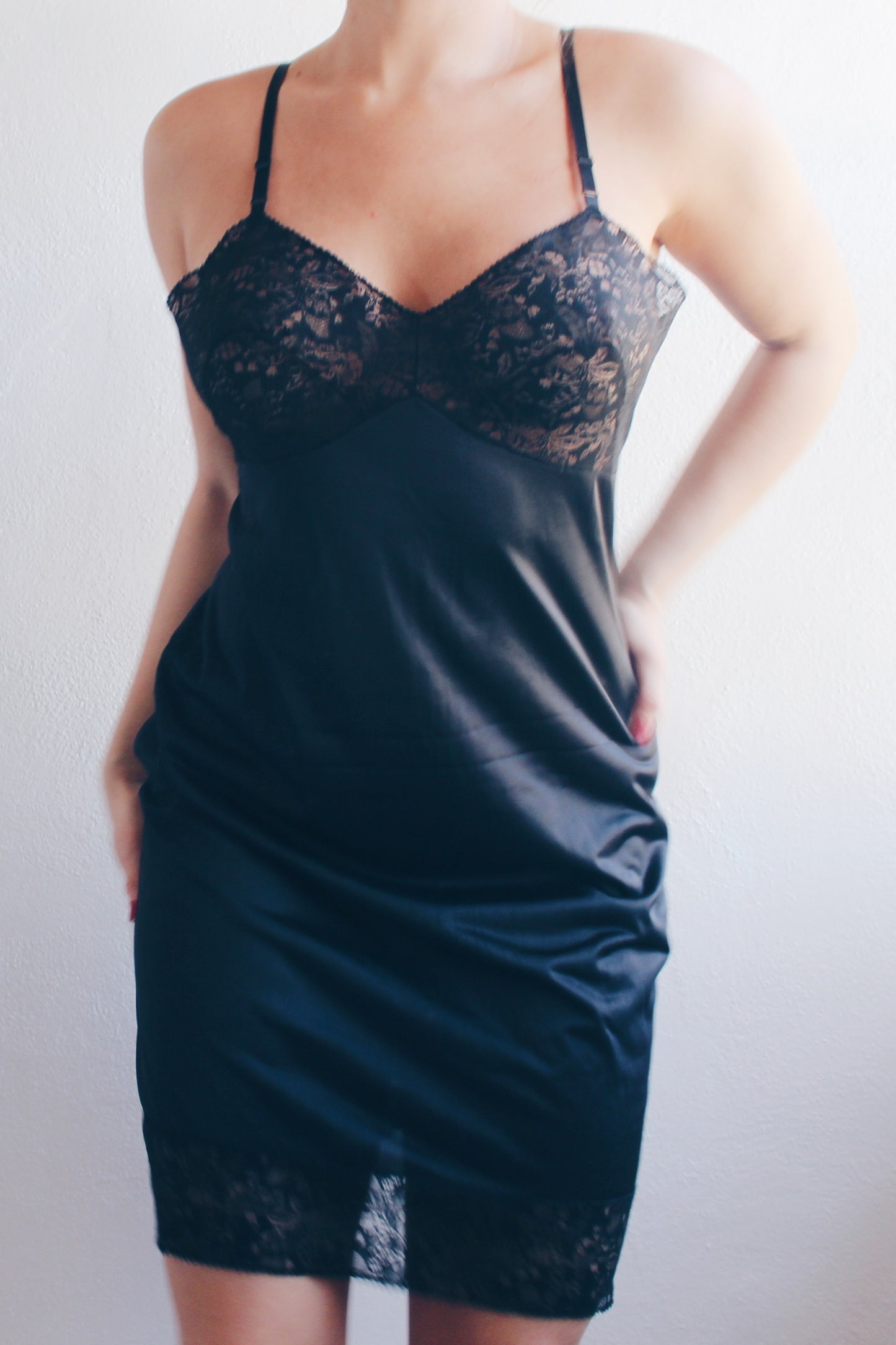 Gothic lace lingerie night dress / Sheer Bust Black Lace Slip