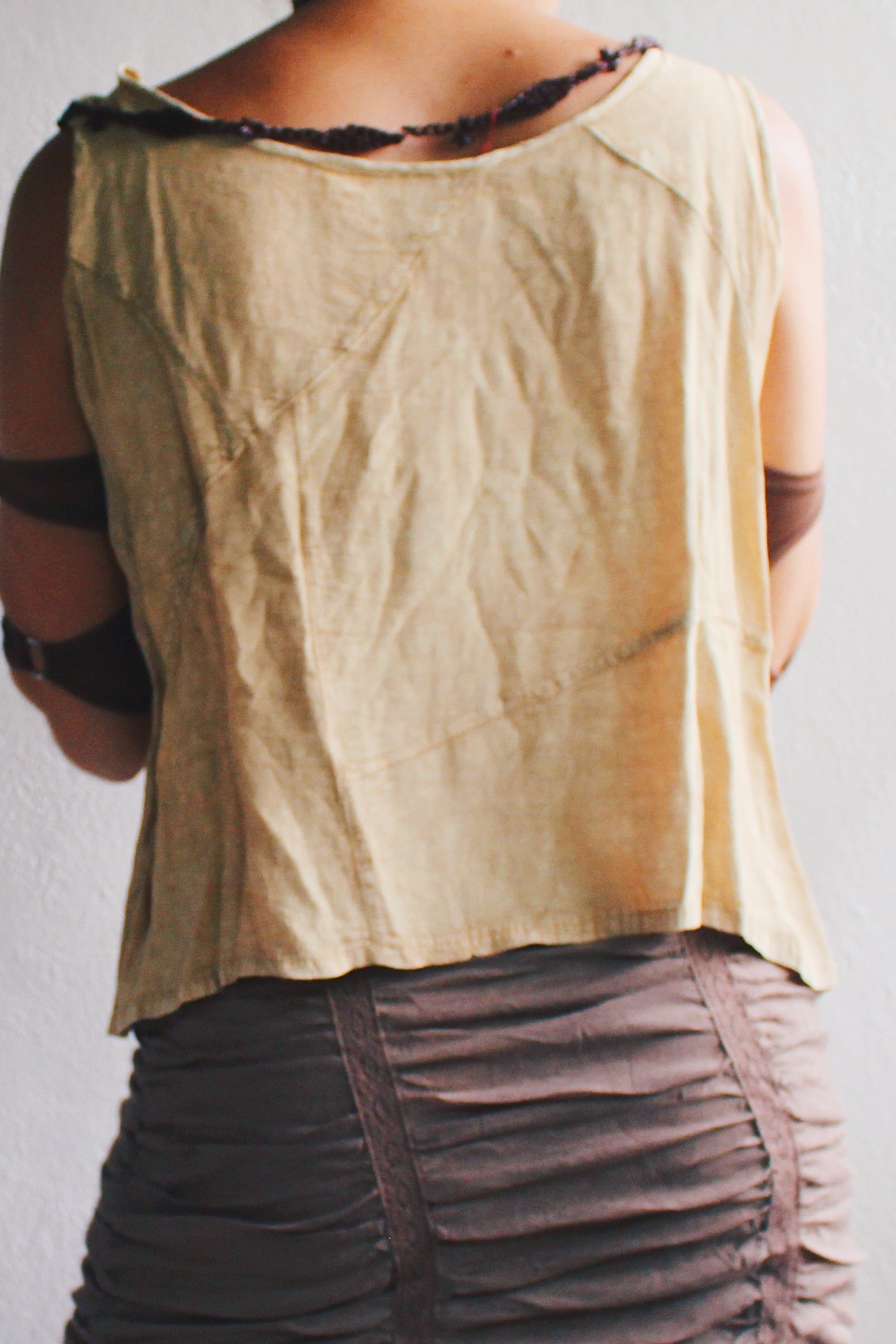 Whimsigoth Revival: Vintage '90s Patchwork Rayon Button-Up Tank Top