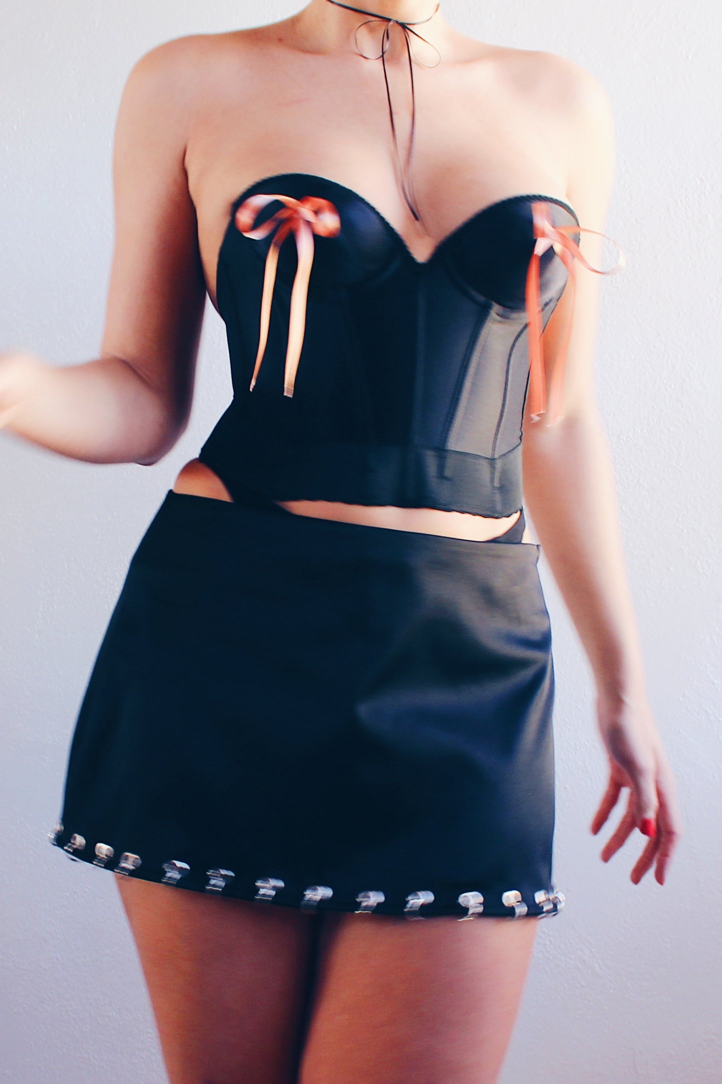 Cheeky Bows! Black Vintage Bustier with Cute Pink Coquette Bows