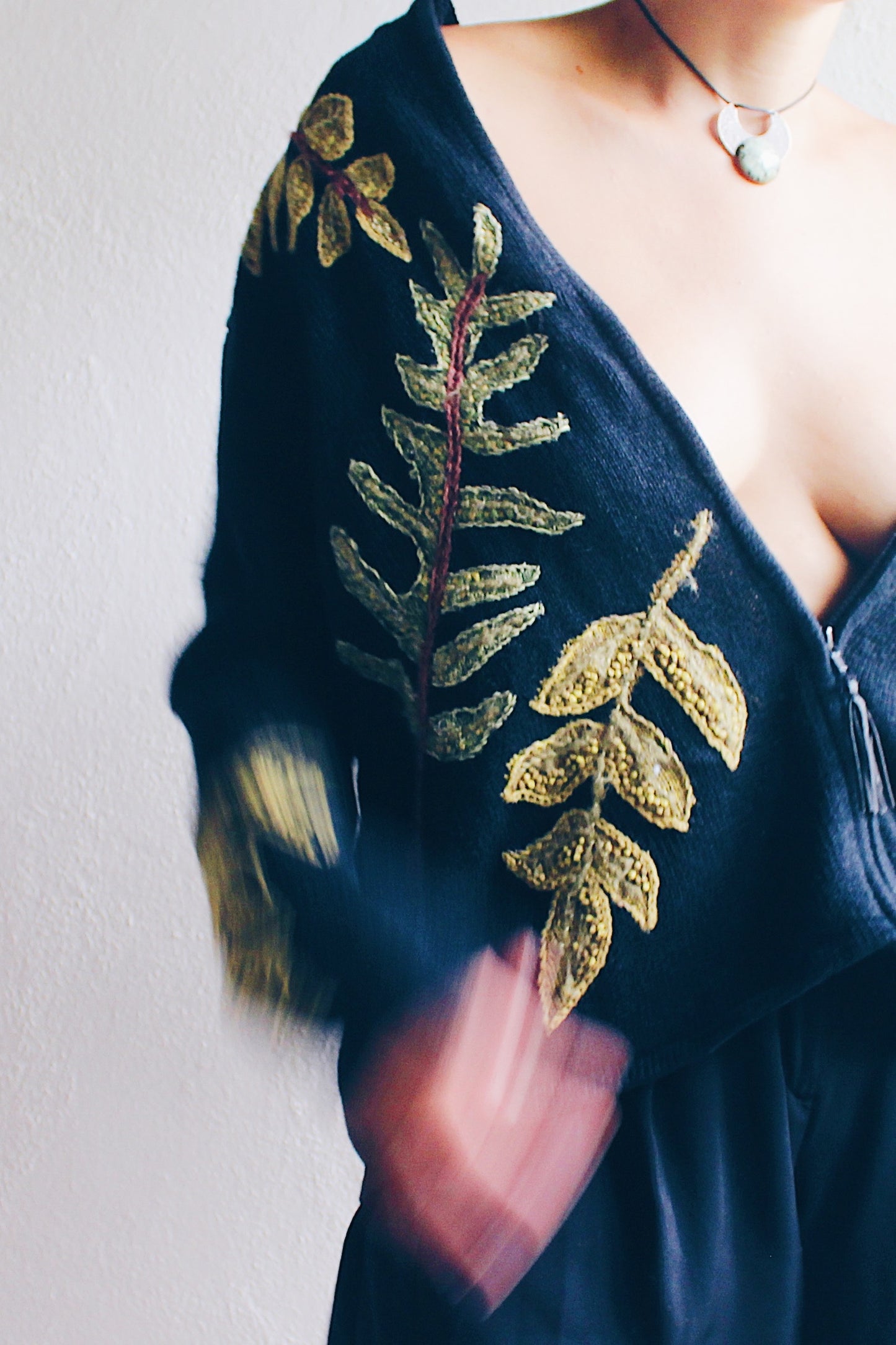 Vintage '90s Whimsigoth Knit Zip-Up Sweater / Goblincore tree branch knit zip up cardigan