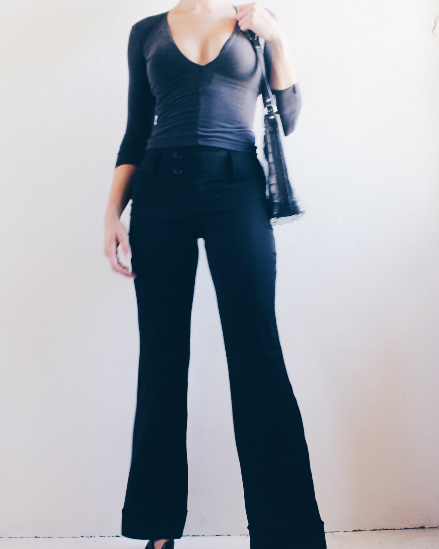 Vintage Y2K Low-Rise Black Pinstripe Bootcut Pants - Office Siren Style