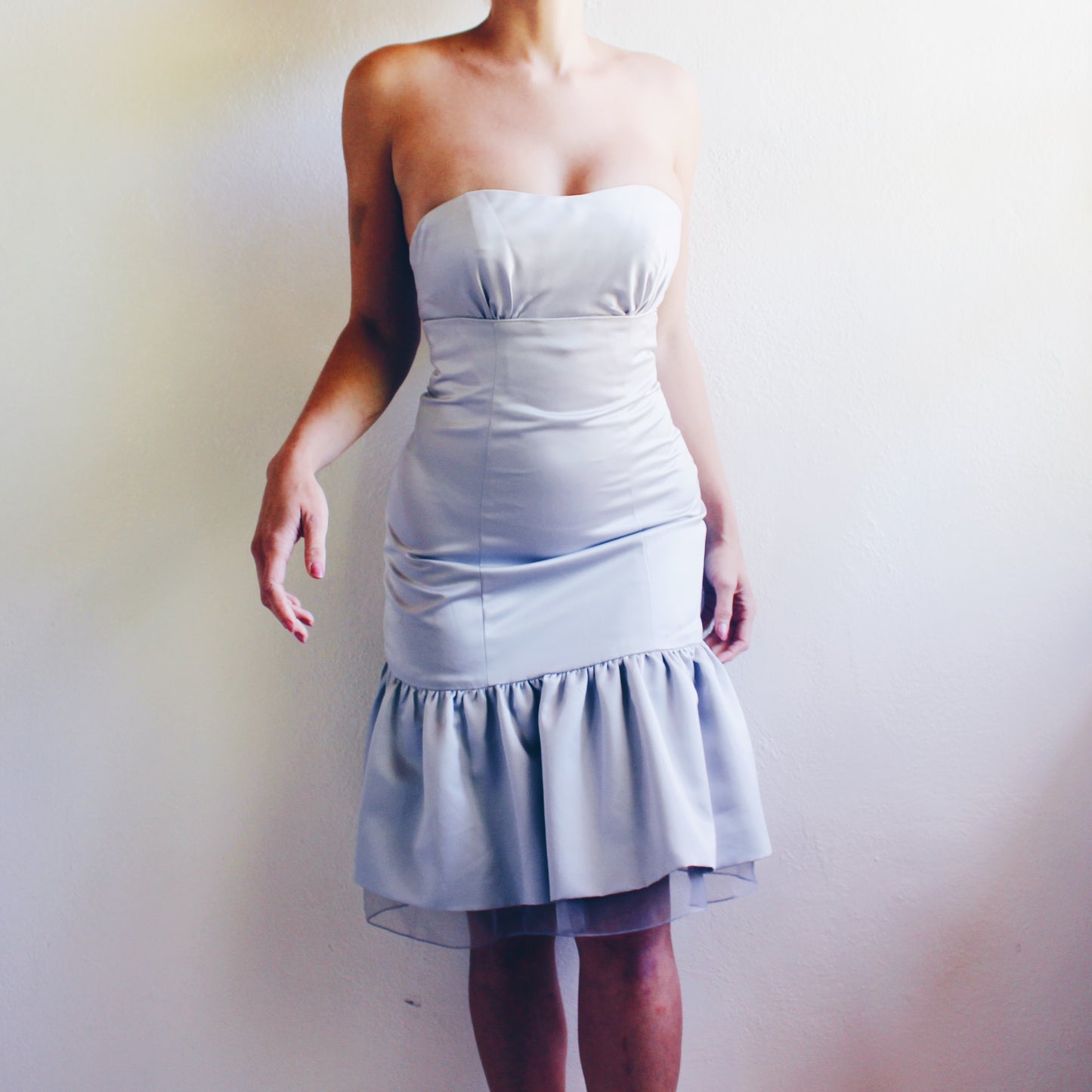 Vintage Grey Trumpet Midi Dress - Y2K Coquette Style, Formal Retro Dress with Trumpet Silhouette
