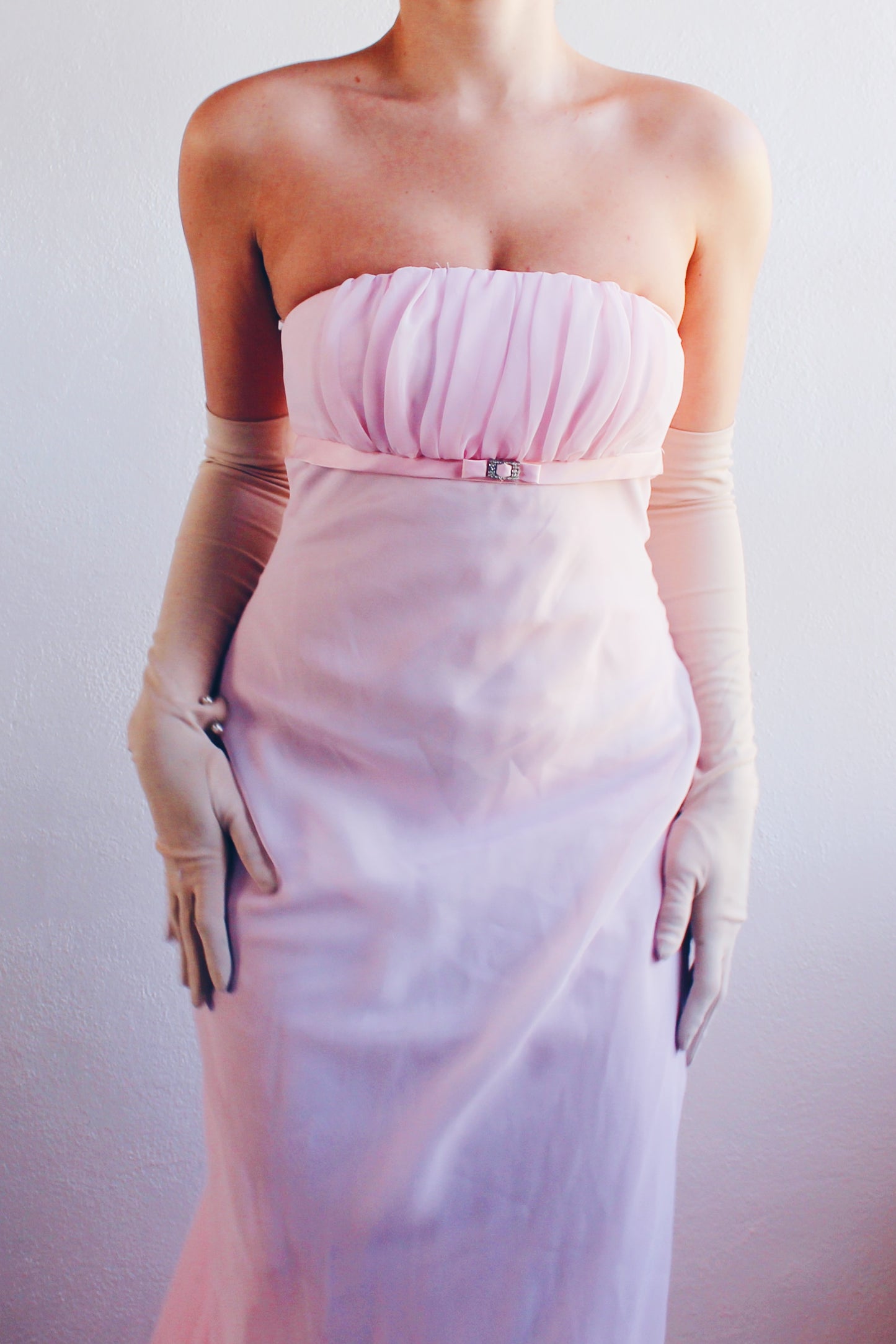 Y2K Pink Formal Dress - Long Empire Waist with Coquette Ballerina Elegance