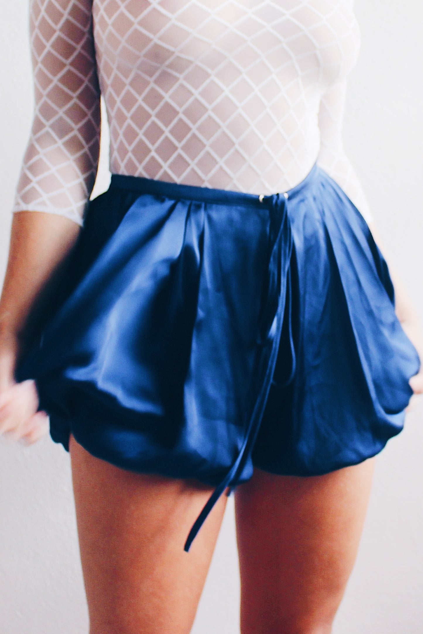 Step Right Up to Dark Circus Glory with Blue Satin Trunkhose Shorts