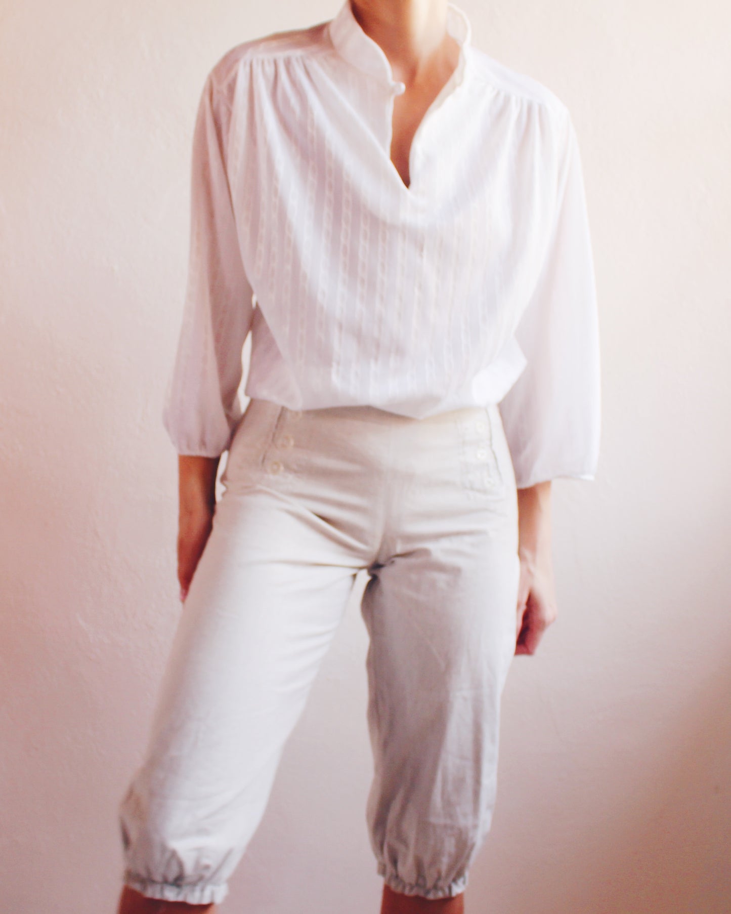 Vintage 1980s Ivory Striped Peasant Tunic – Lightweight Renaissance Faire Blouse