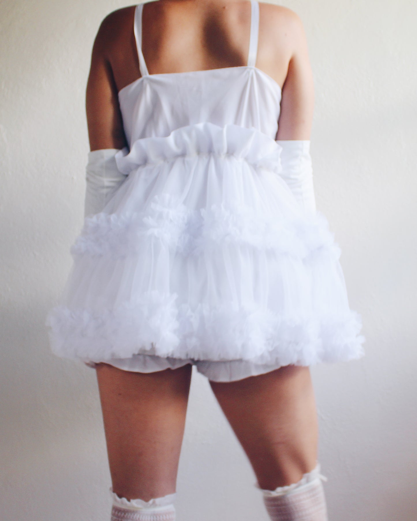 Upcycled White Ruffled Babydoll Dress - Lolita Harajuku Coquette Style | Made from Vintage Slip & Petticoat | Selkie Inspired Design