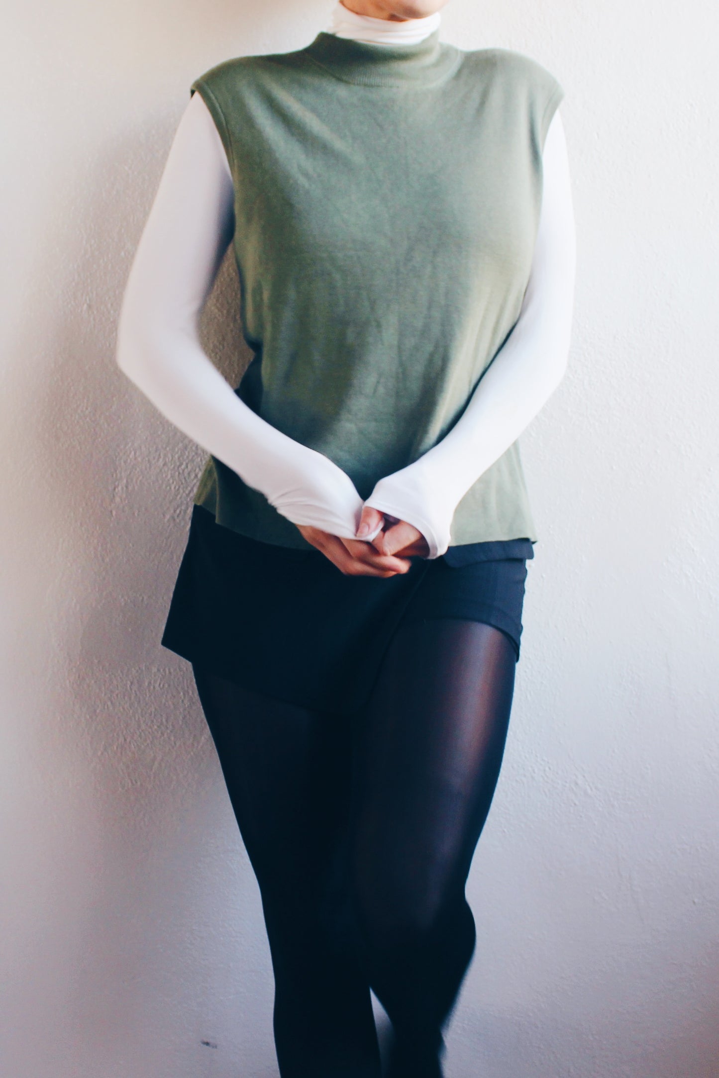 Elevate Your Wardrobe: Chic Olive Green Sleeveless Silk Sweater - Chic Academic Corporate Elegance