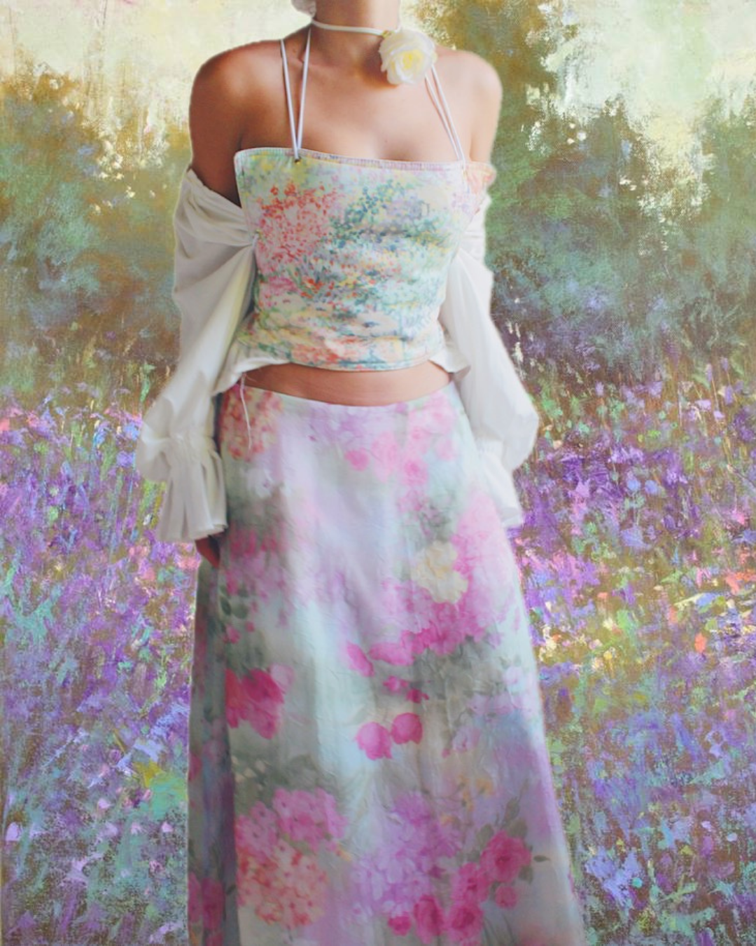 Vintage Floral Impressionist Watercolor Skirt - Monet Lilypads | Whimsical Ethereal Summer Style