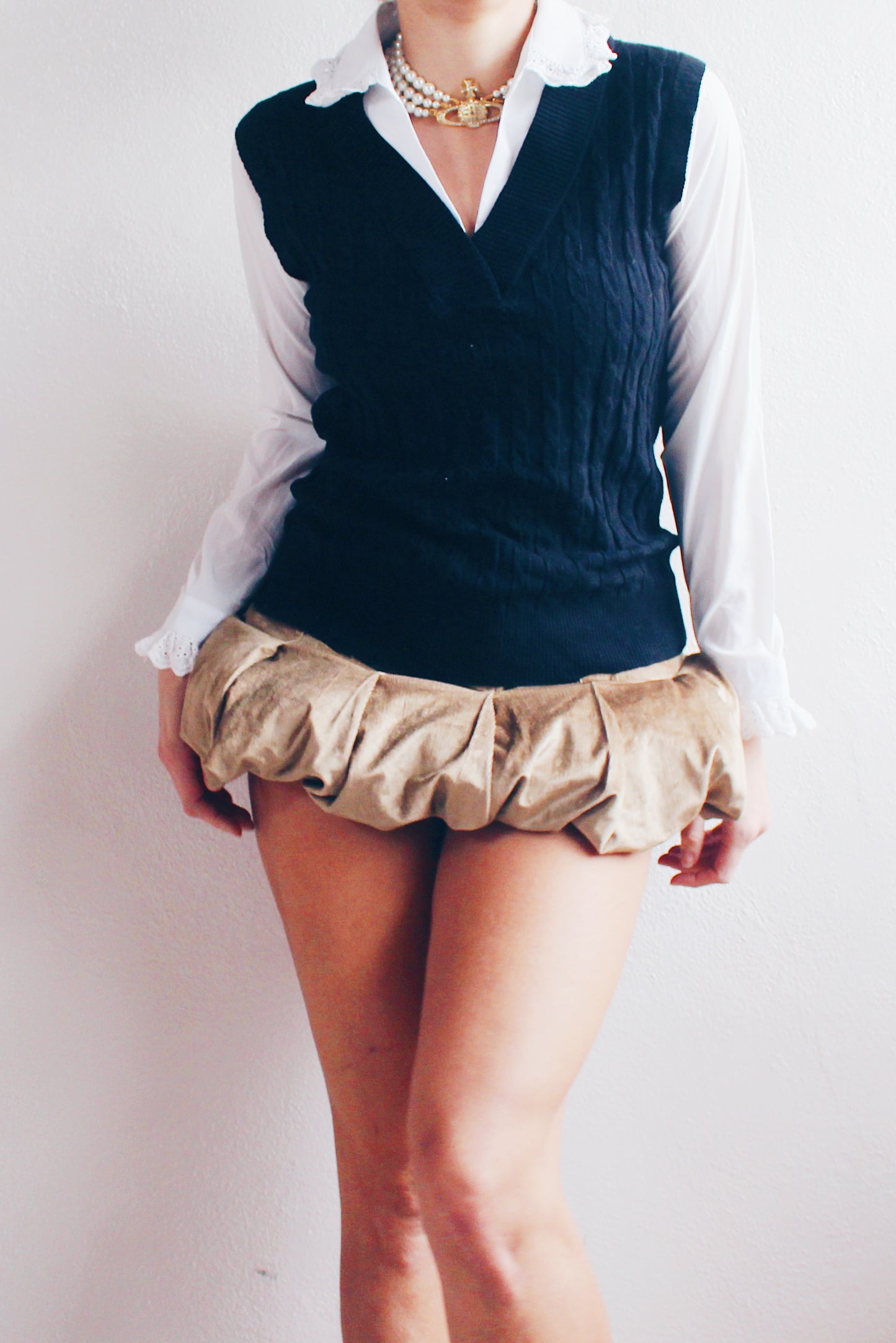 Upcycled Corduroy Mini Bubble Skirt - Y2K Chic with a Contemporary Academic Twist