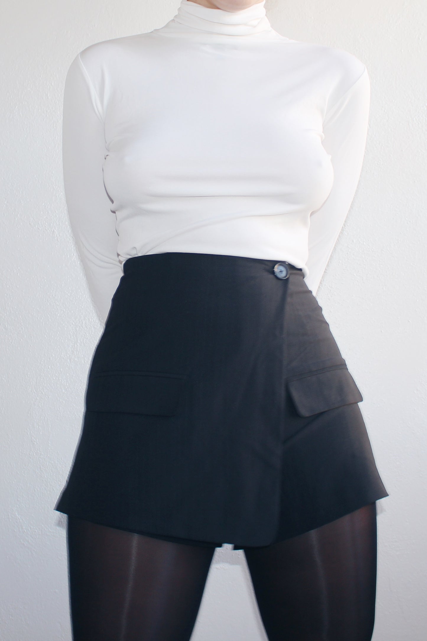Upcycled Chic: Black Asymmetric Skort Transformed from Vintage Blazer - Sustainable Statement Piece