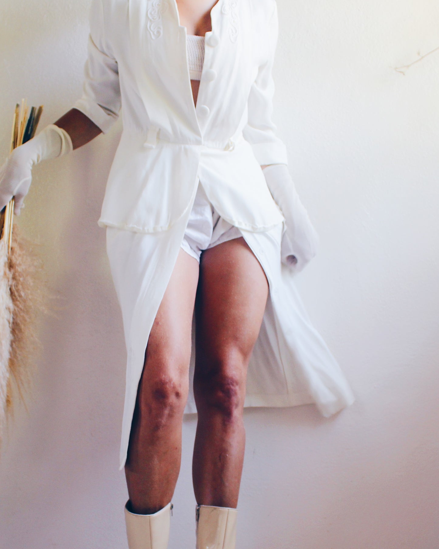 Vintage 1980s Ivory Long Blazer Coat – Structured Statement Piece | Soft Power Dressing with Feminine Edge