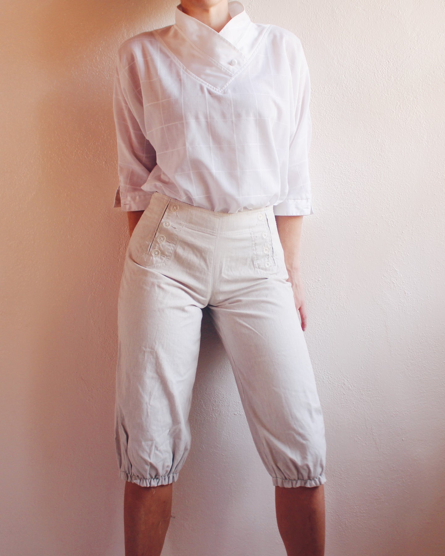 Vintage 1970s Pierre Cardin White Cotton Blouse — Asymmetrical Crossover Collar | Minimalist French Designer Shirt