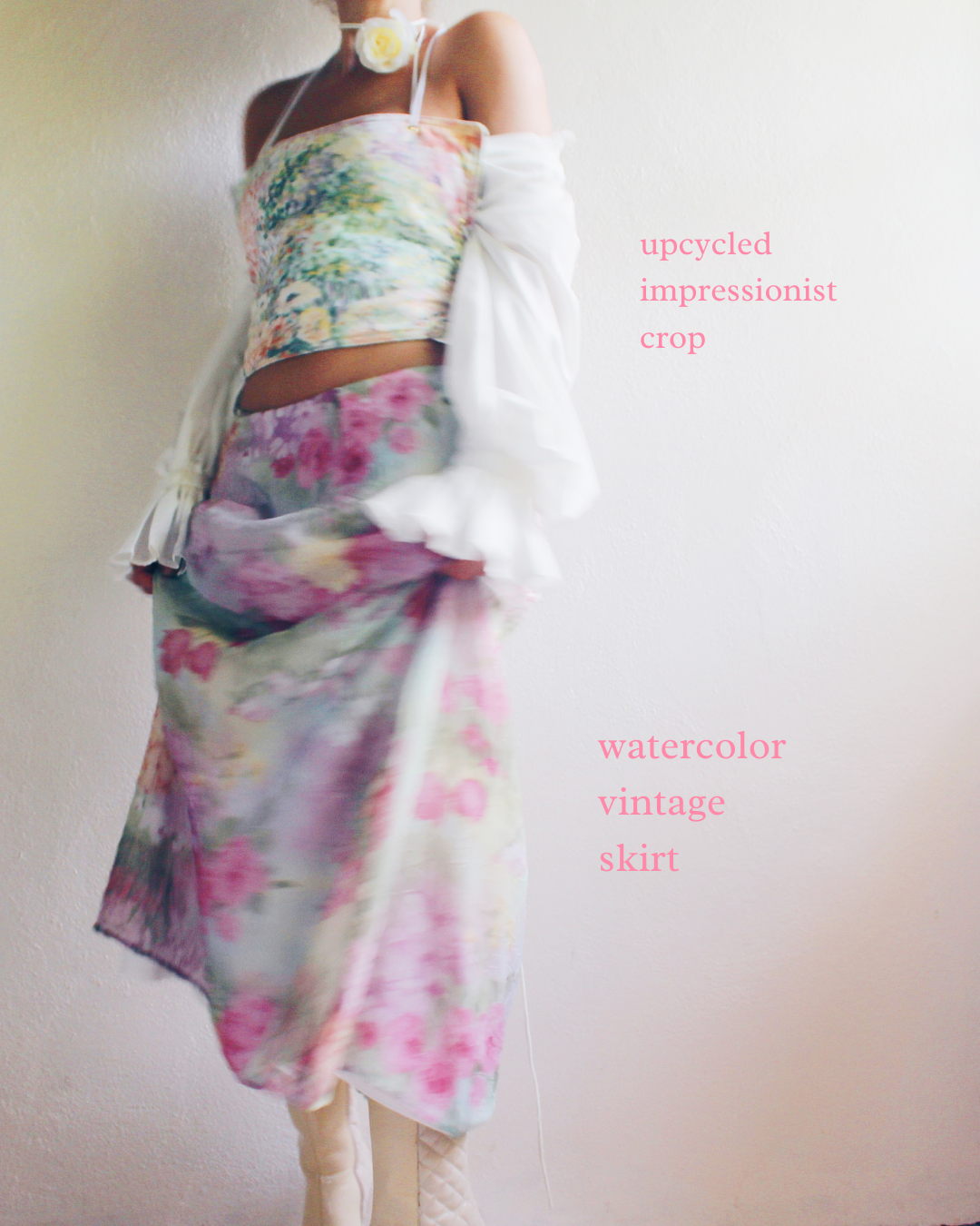 Vintage Floral Impressionist Watercolor Skirt - Monet Lilypads | Whimsical Ethereal Summer Style