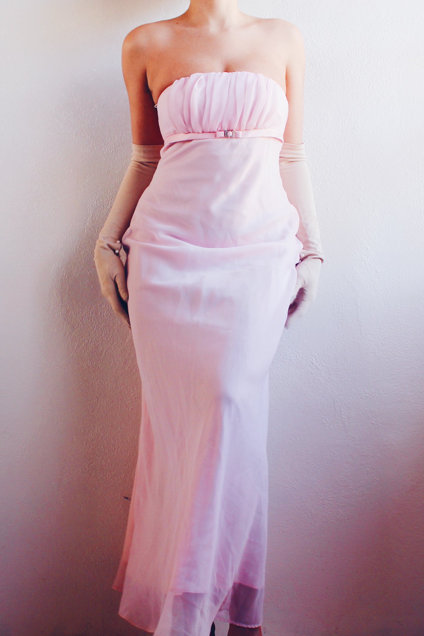 Y2K Pink Formal Dress - Long Empire Waist with Coquette Ballerina Elegance