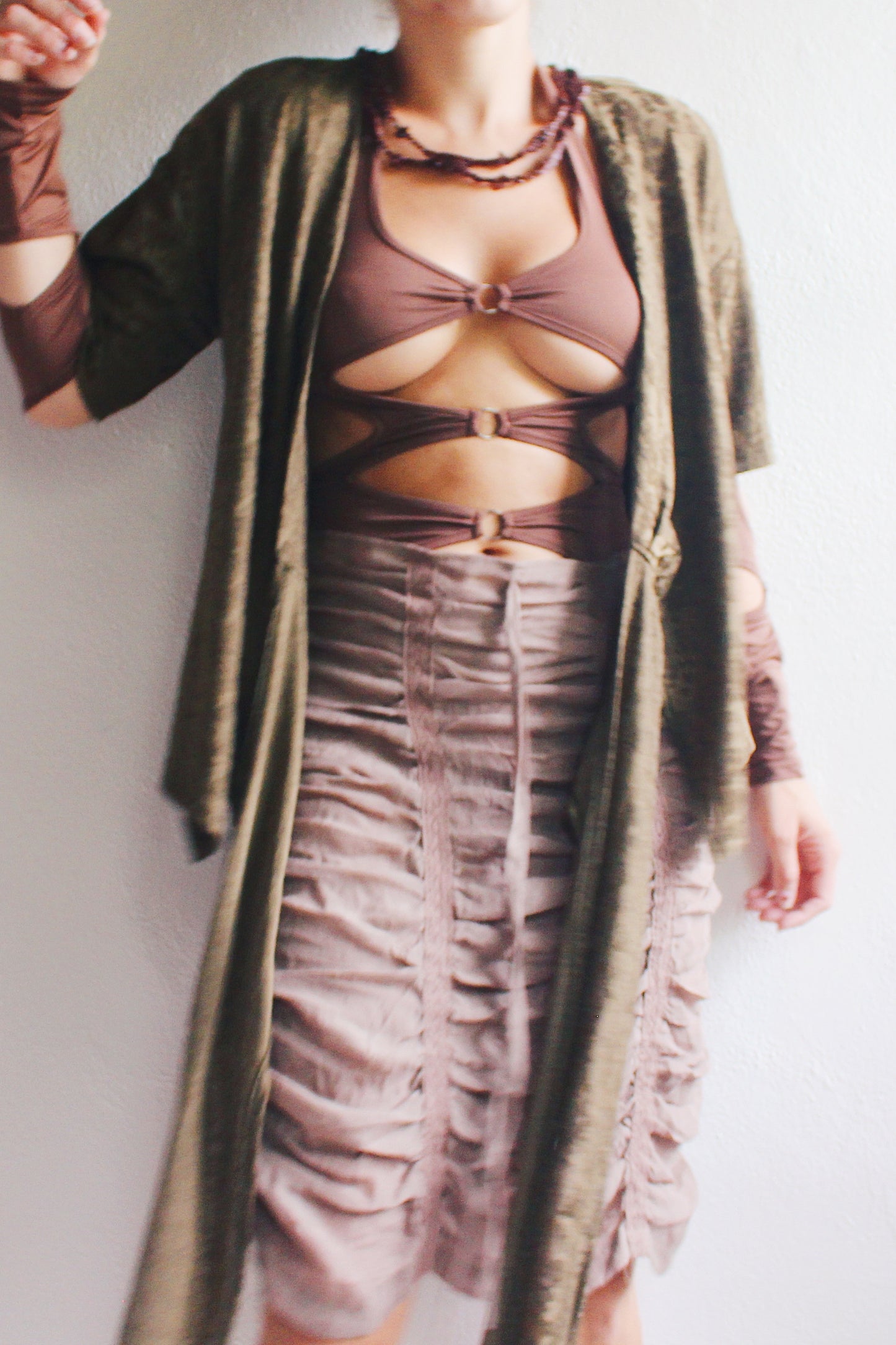 90s Vintage Whimsigoth Wrap Blouse / Off the shoulder green whimsy goth shirt