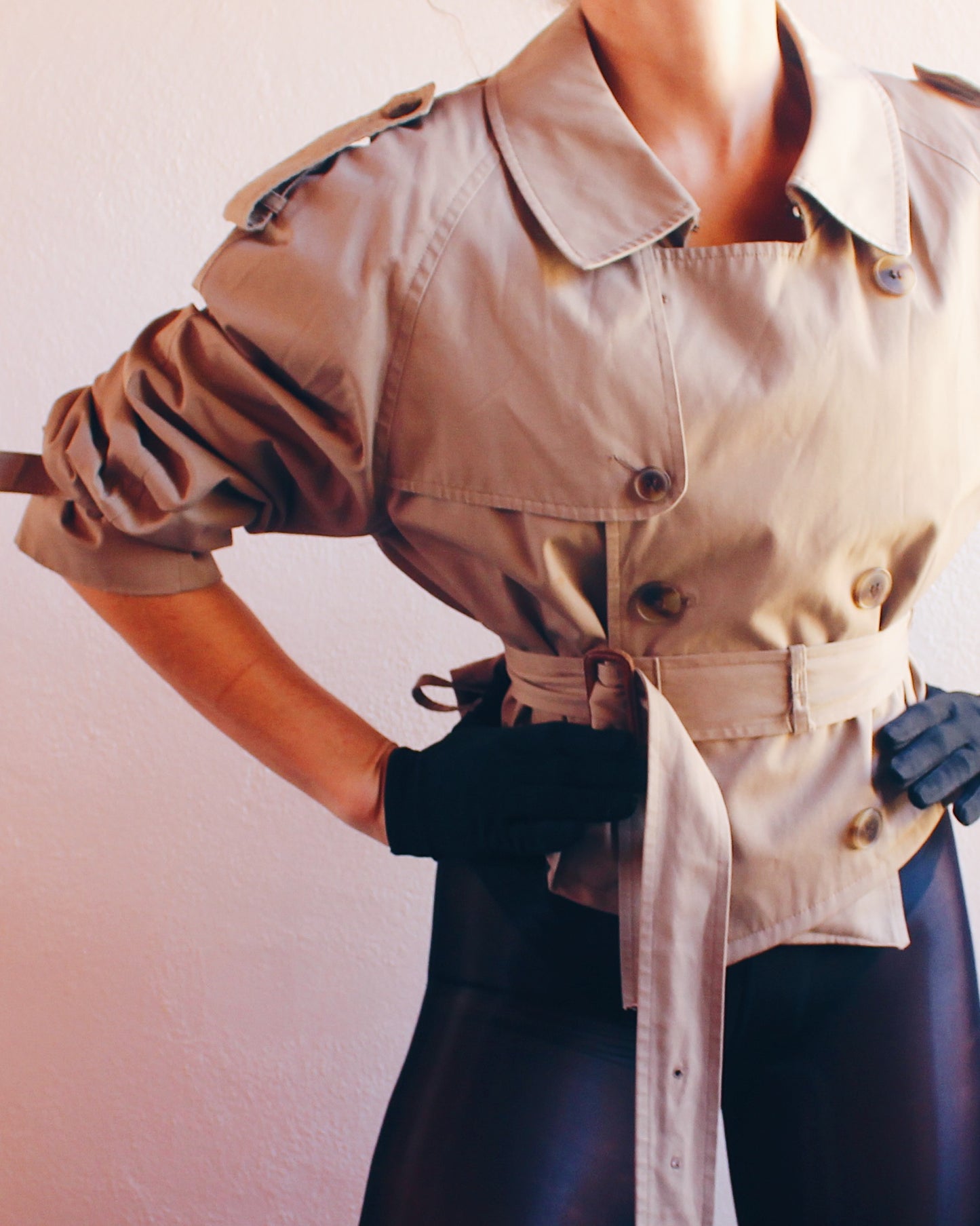 Chic Vintage Upcycled Cropped Trench Coat - Unique Tailored Sustainable Fashion | Classy & One-of-a-Kind Outerwear
