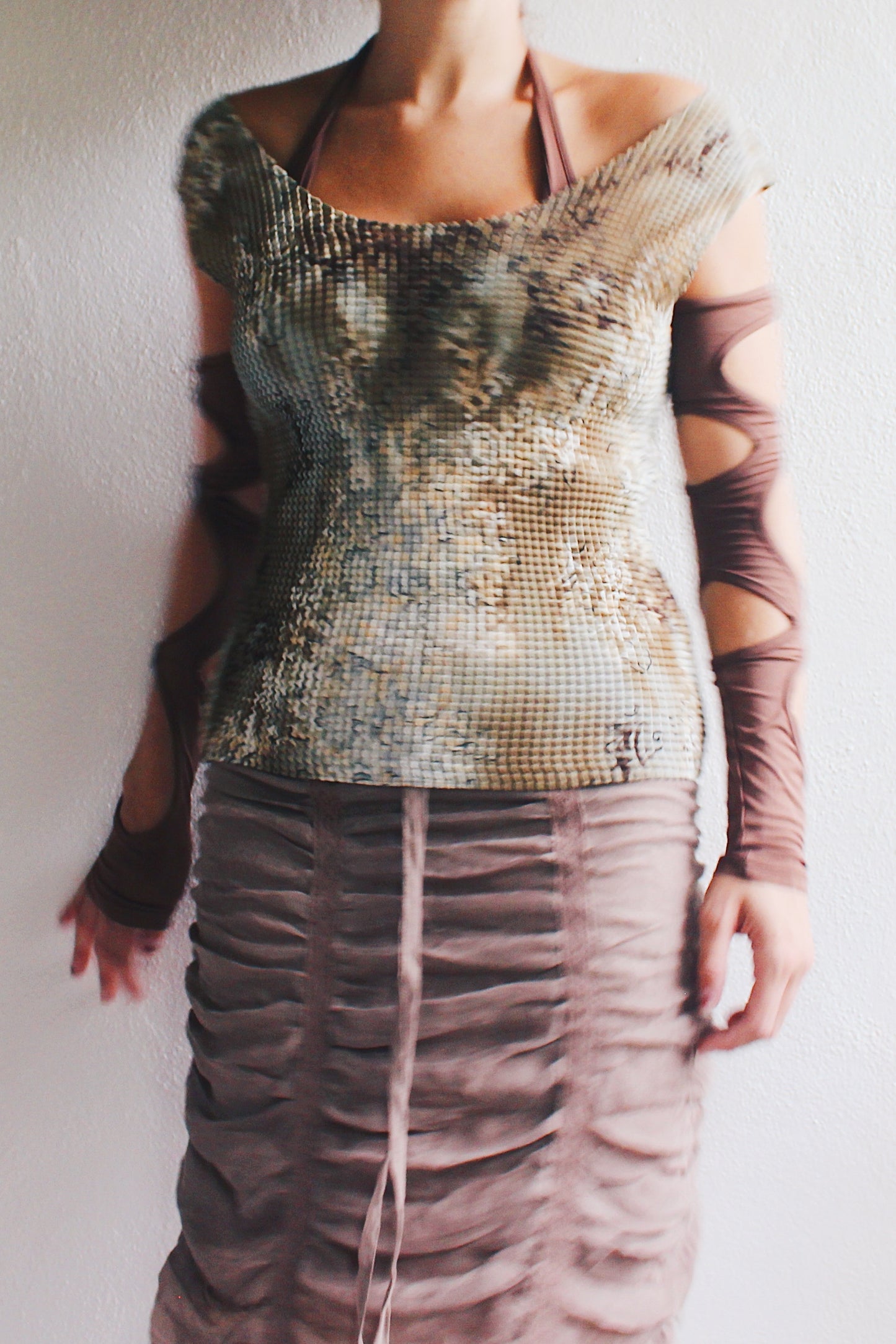Pleats Please Vintage 90s square textured shirt / y2k wrinkle tie dye short sleeve