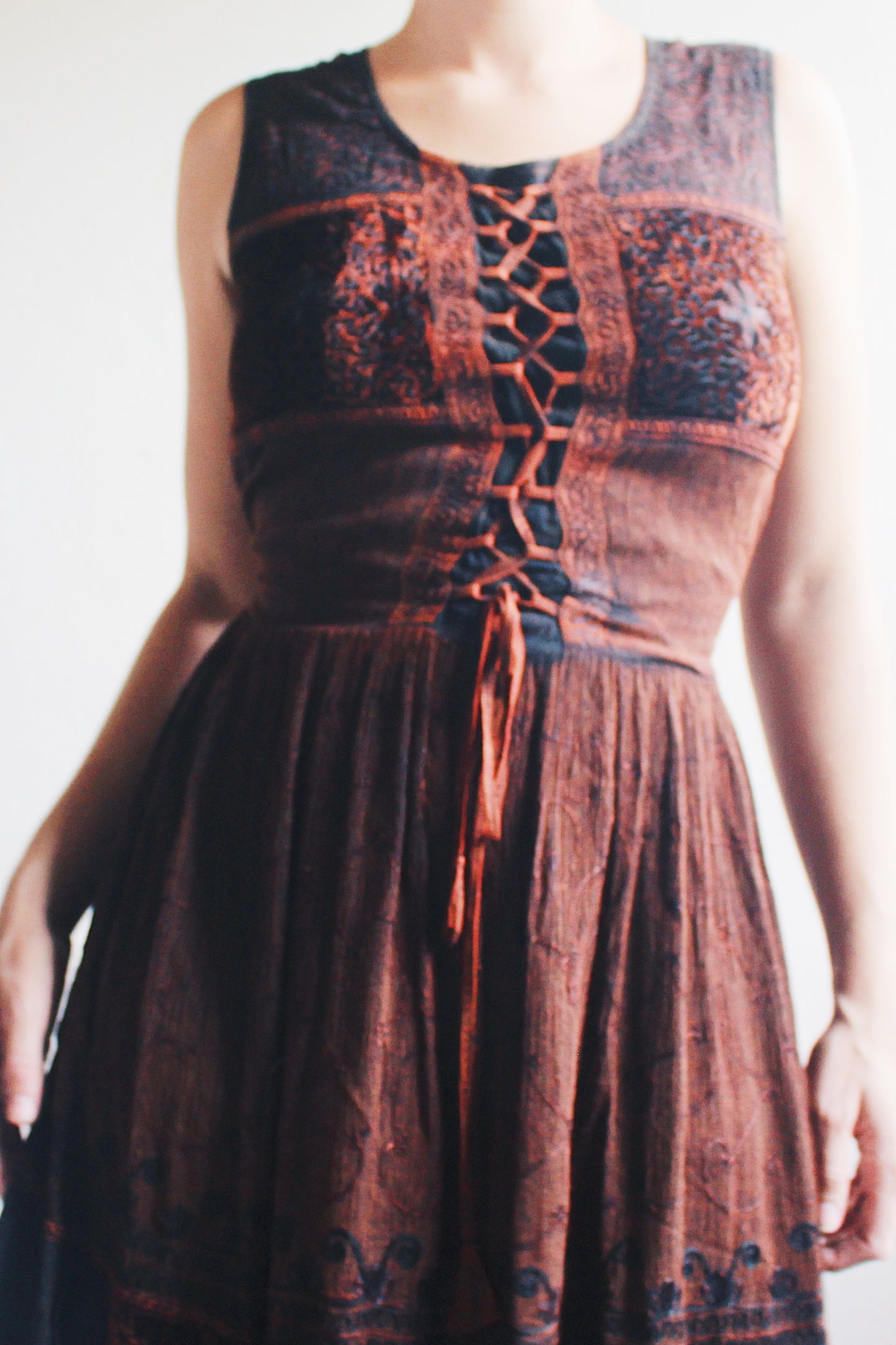 90s Vintage Brown Embroidered Dress with Whimsigoth fairy Vibes