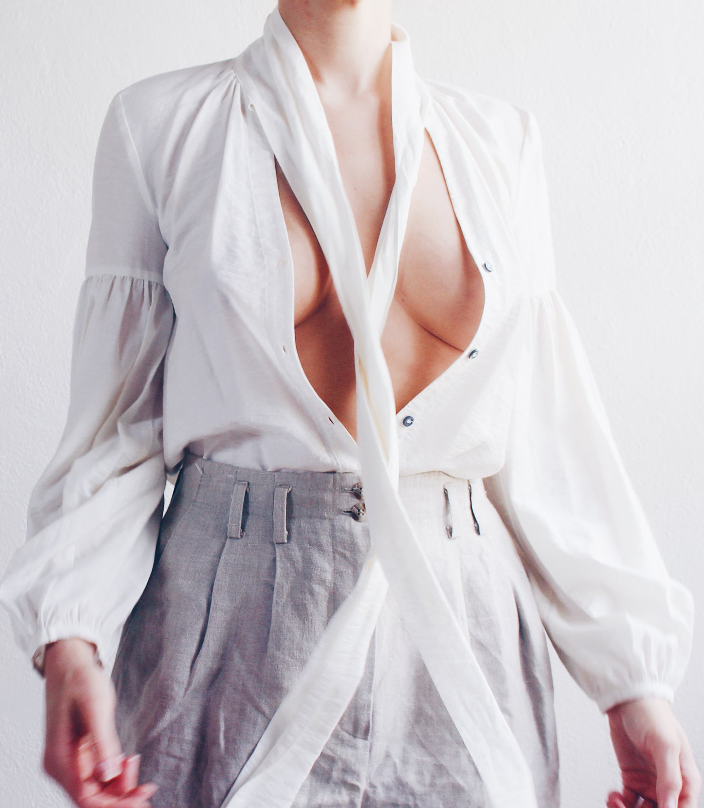 Cream Bow Tie Blouse with Puffy Sleeves | Coquette Prairie Style