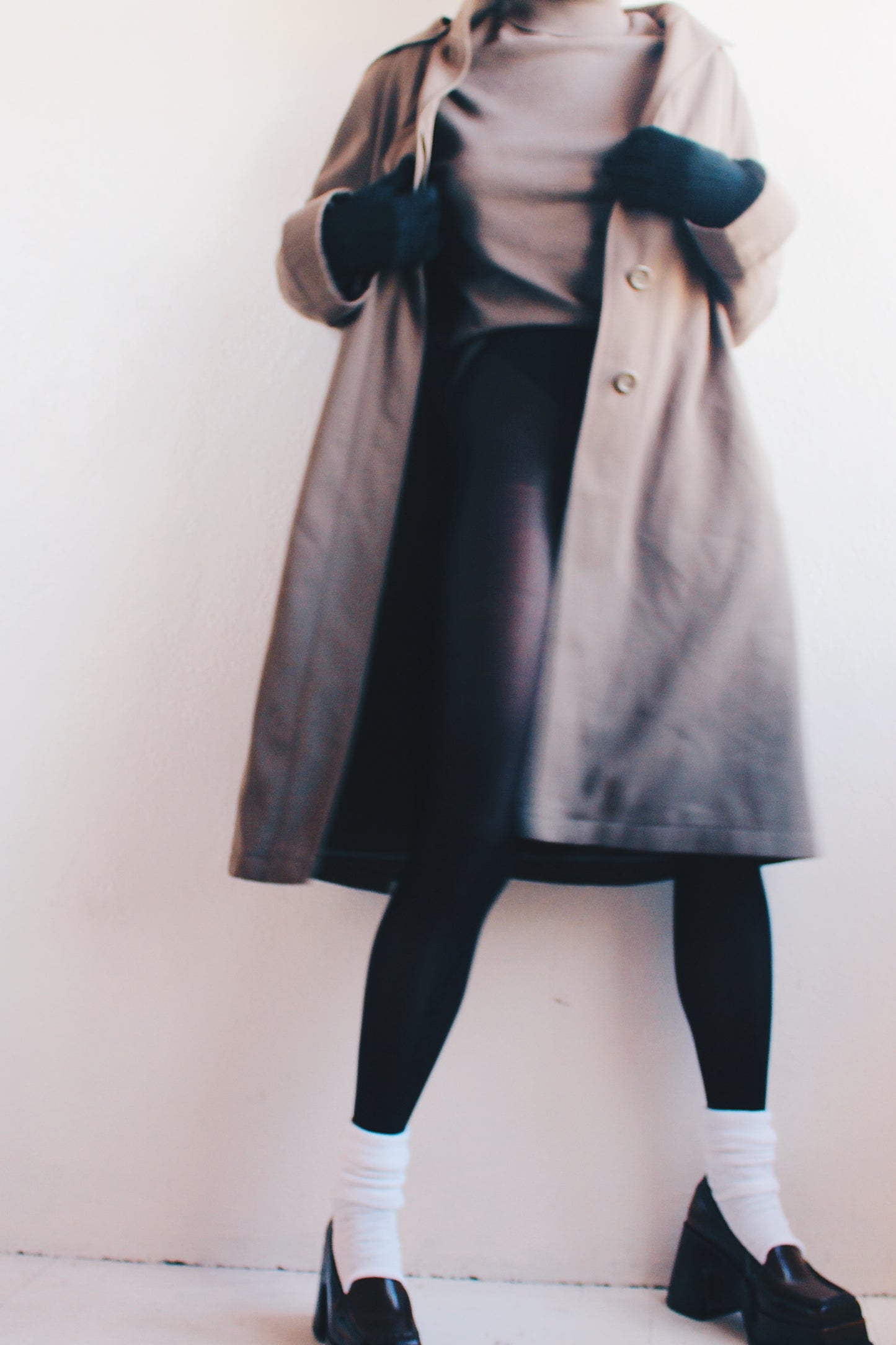 Wool Lined Long Duster Jacket: Chic Vintage Dark Khaki Trench Coat