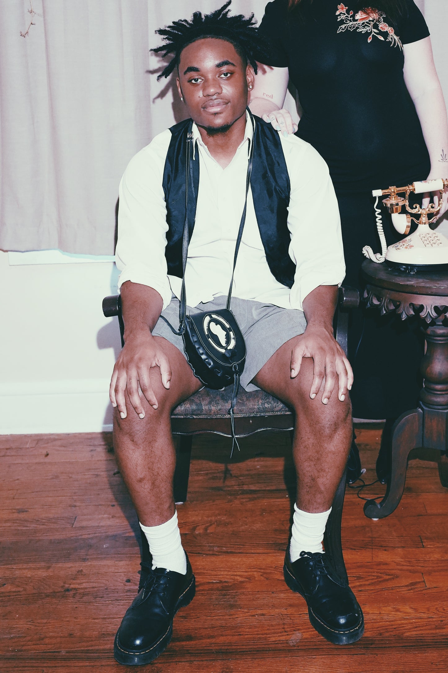 Retro Academic Vibes: Vintage Gray Polynosic Men's Shorts