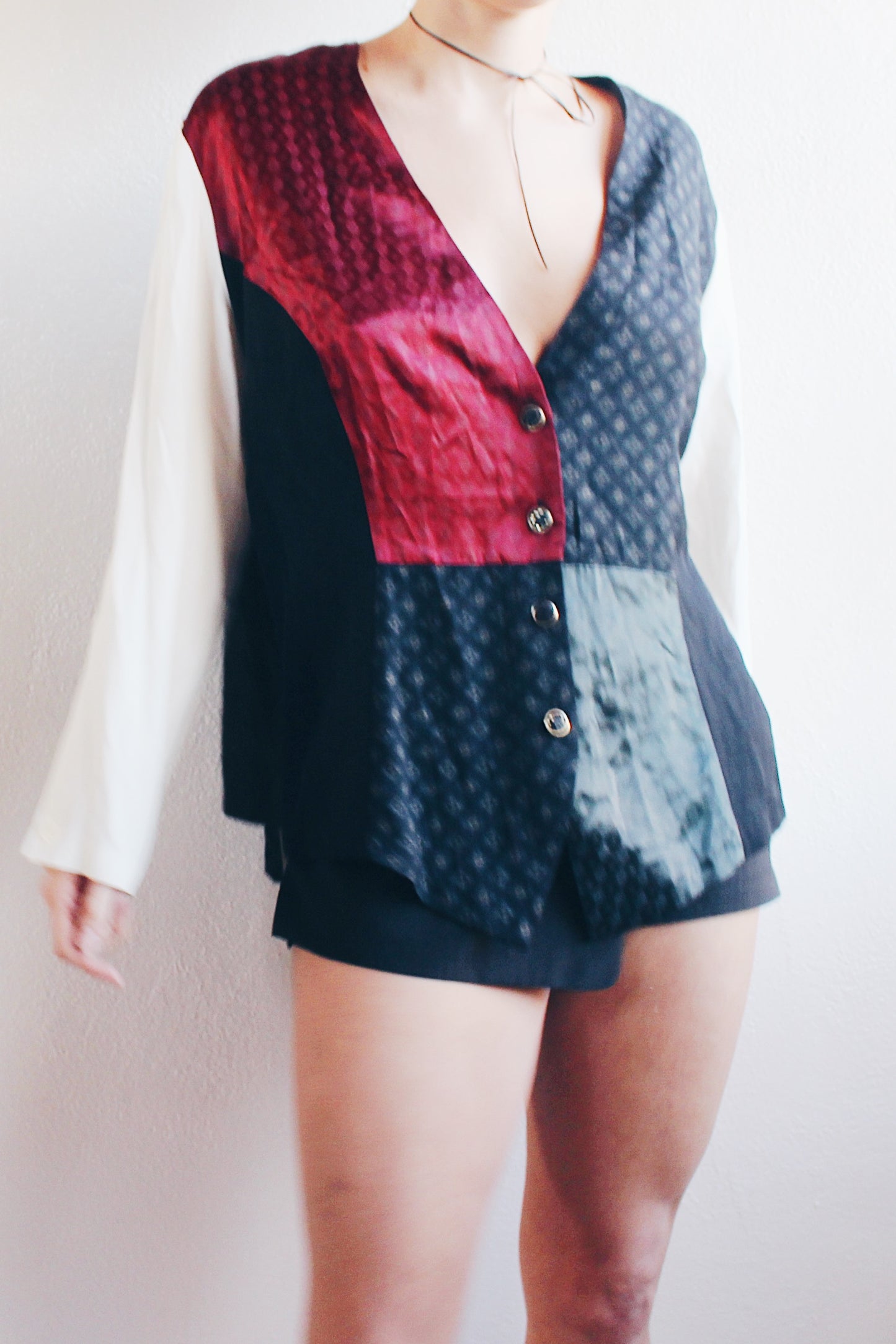 Academic Sleaze: Vintage Blouse with Attached Vest - Retro Bookish Chic!
