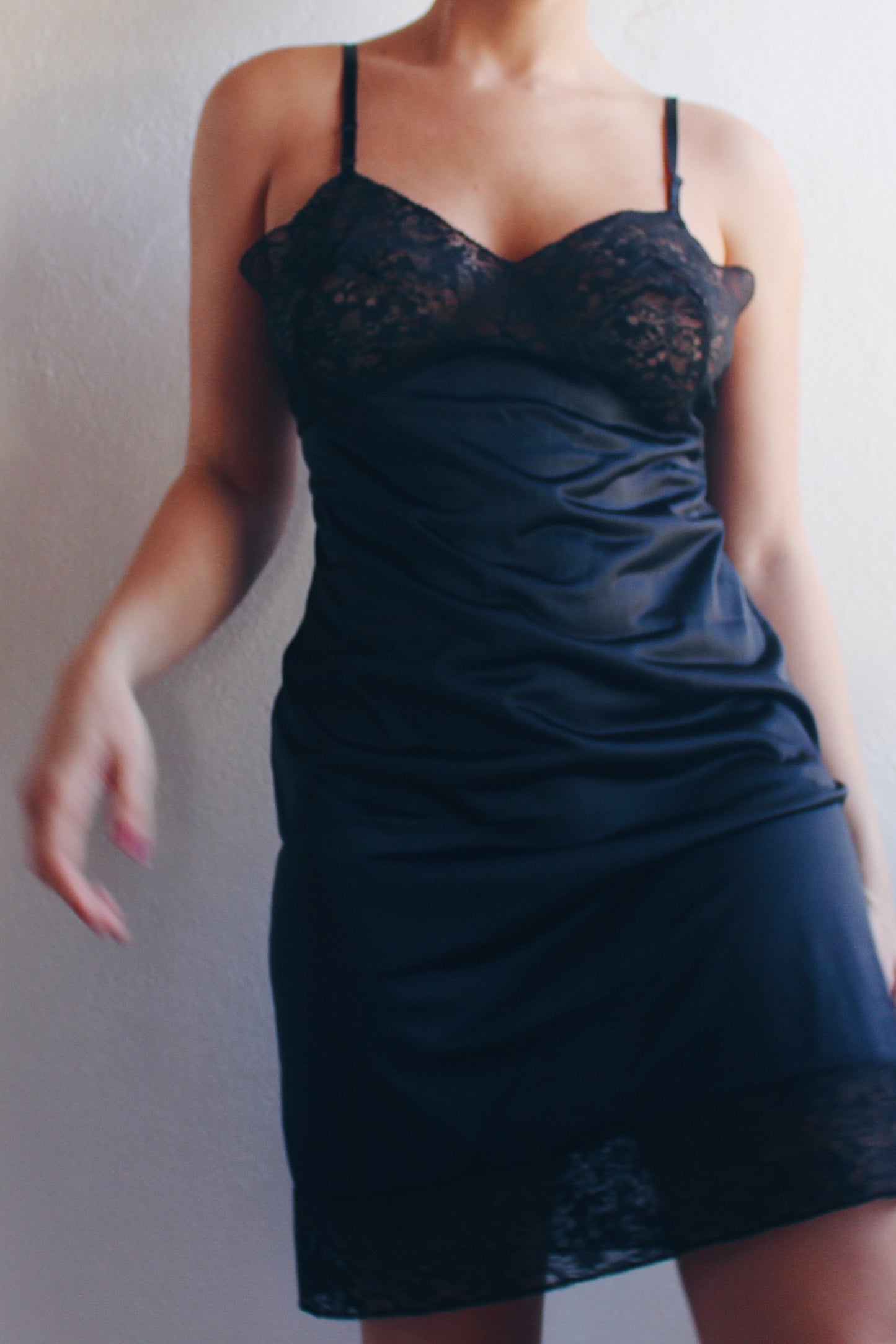 Gothic lace lingerie night dress / Sheer Bust Black Lace Slip