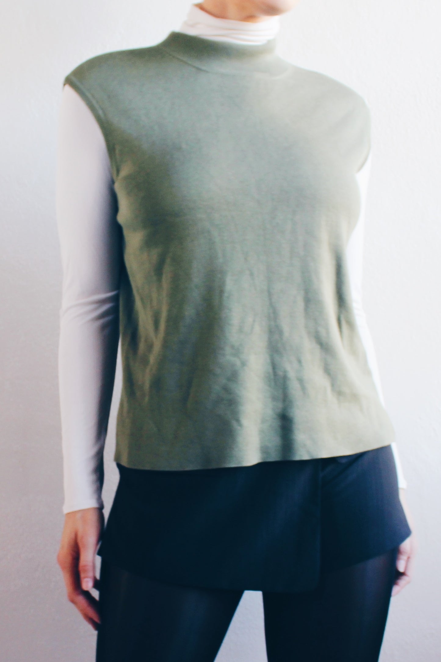 Elevate Your Wardrobe: Chic Olive Green Sleeveless Silk Sweater - Chic Academic Corporate Elegance