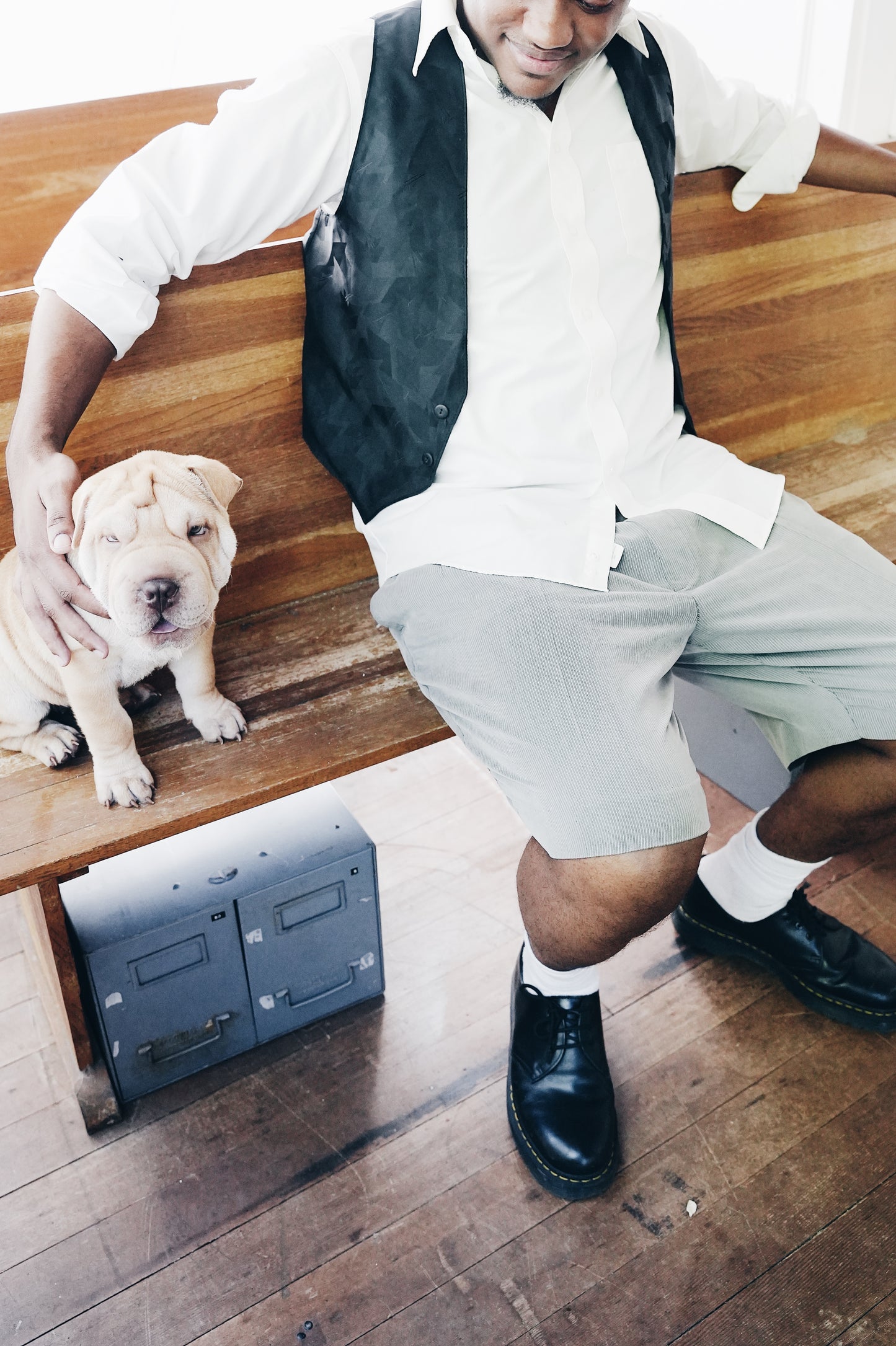 Retro Academic Vibes: Vintage Gray Polynosic Men's Shorts