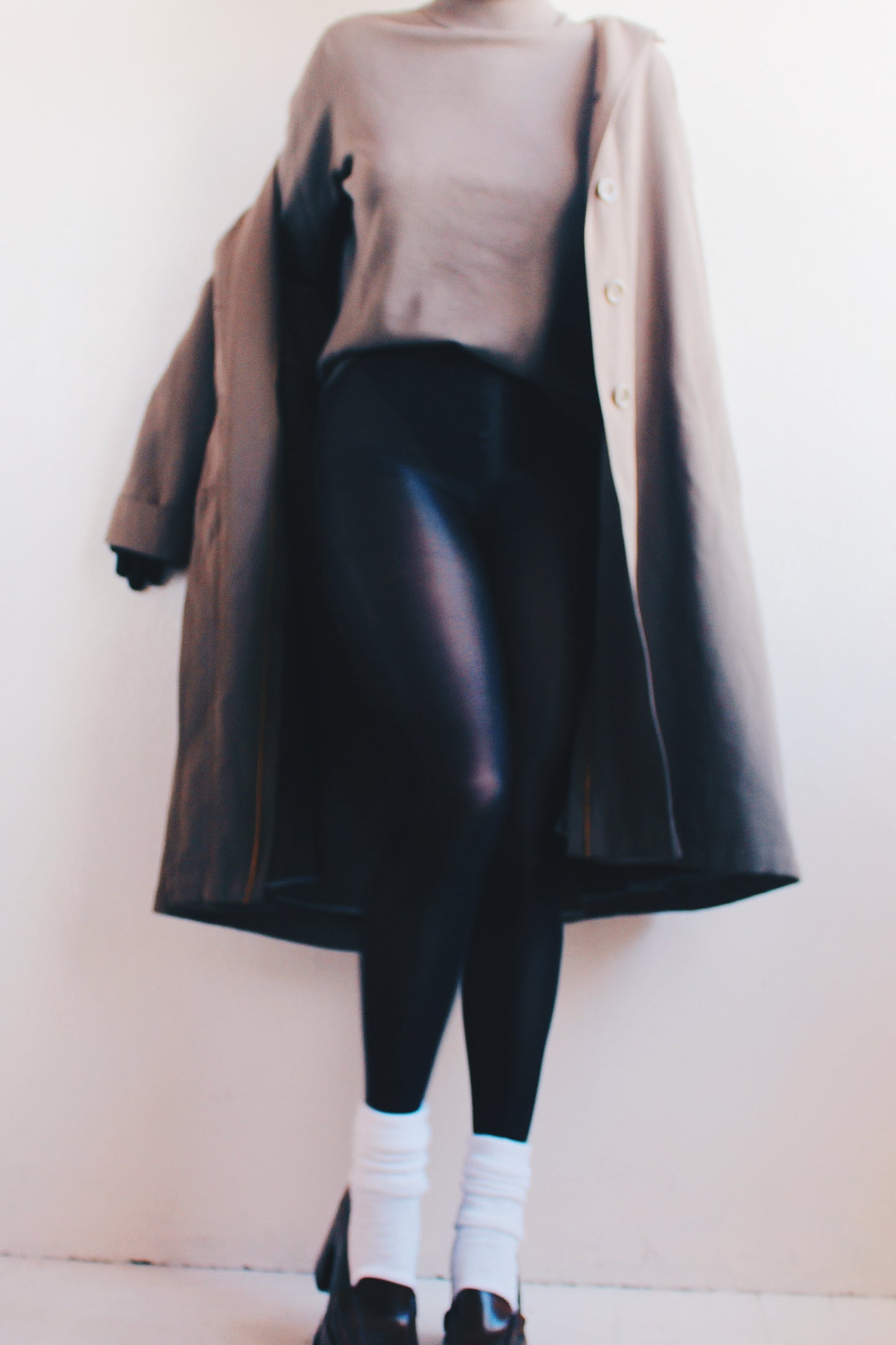Wool Lined Long Duster Jacket: Chic Vintage Dark Khaki Trench Coat