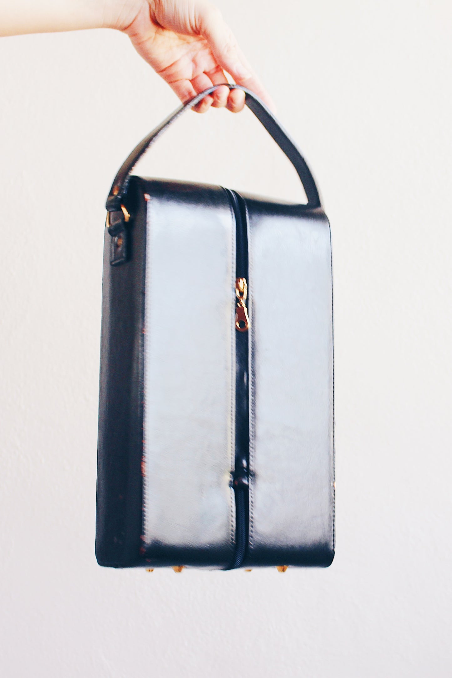 Noir Chic: Black Long Faux Leather Case - Edgy Rectangular Elegance!