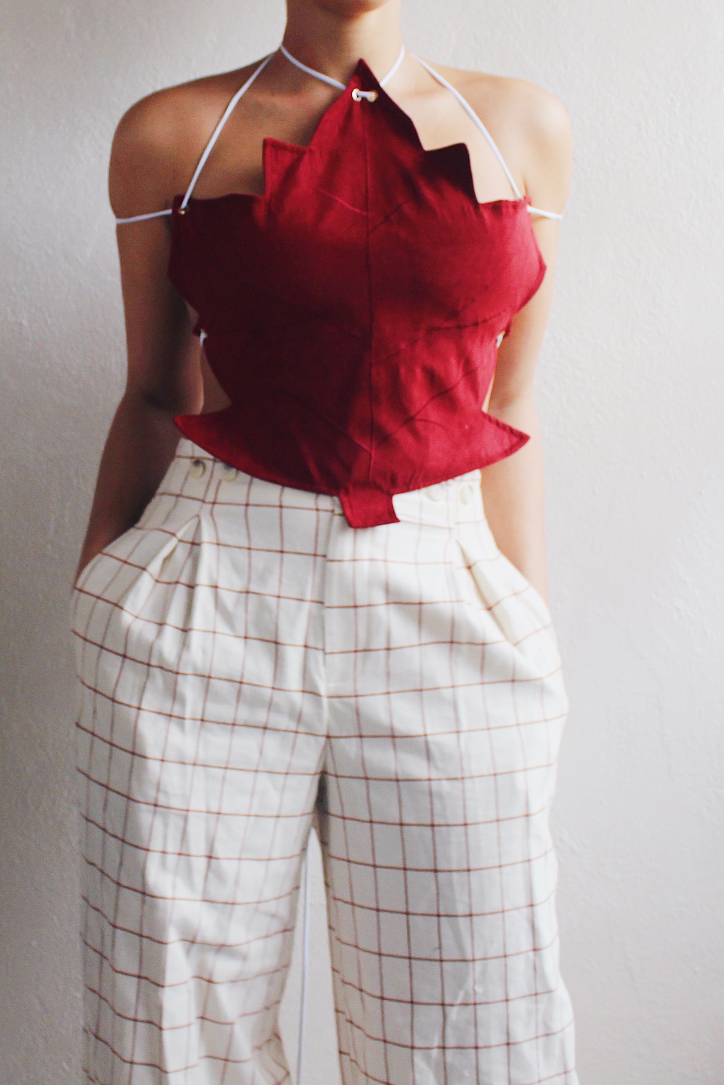 Fall Whimsy: Upcycled Maple Leaf Crop Top from Vintage Placemat for Eco-Chic Bliss!