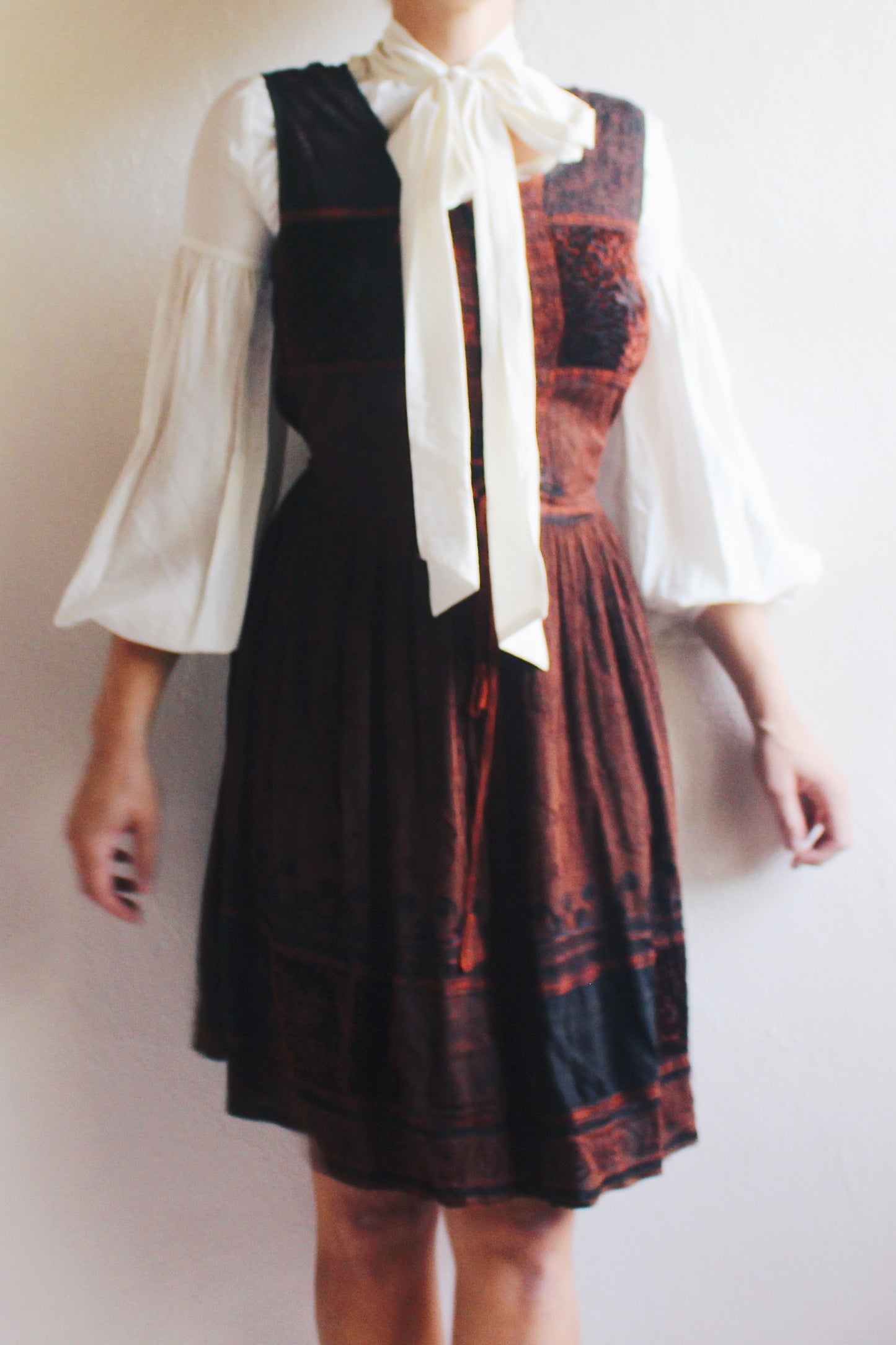90s Vintage Brown Embroidered Dress with Whimsigoth fairy Vibes