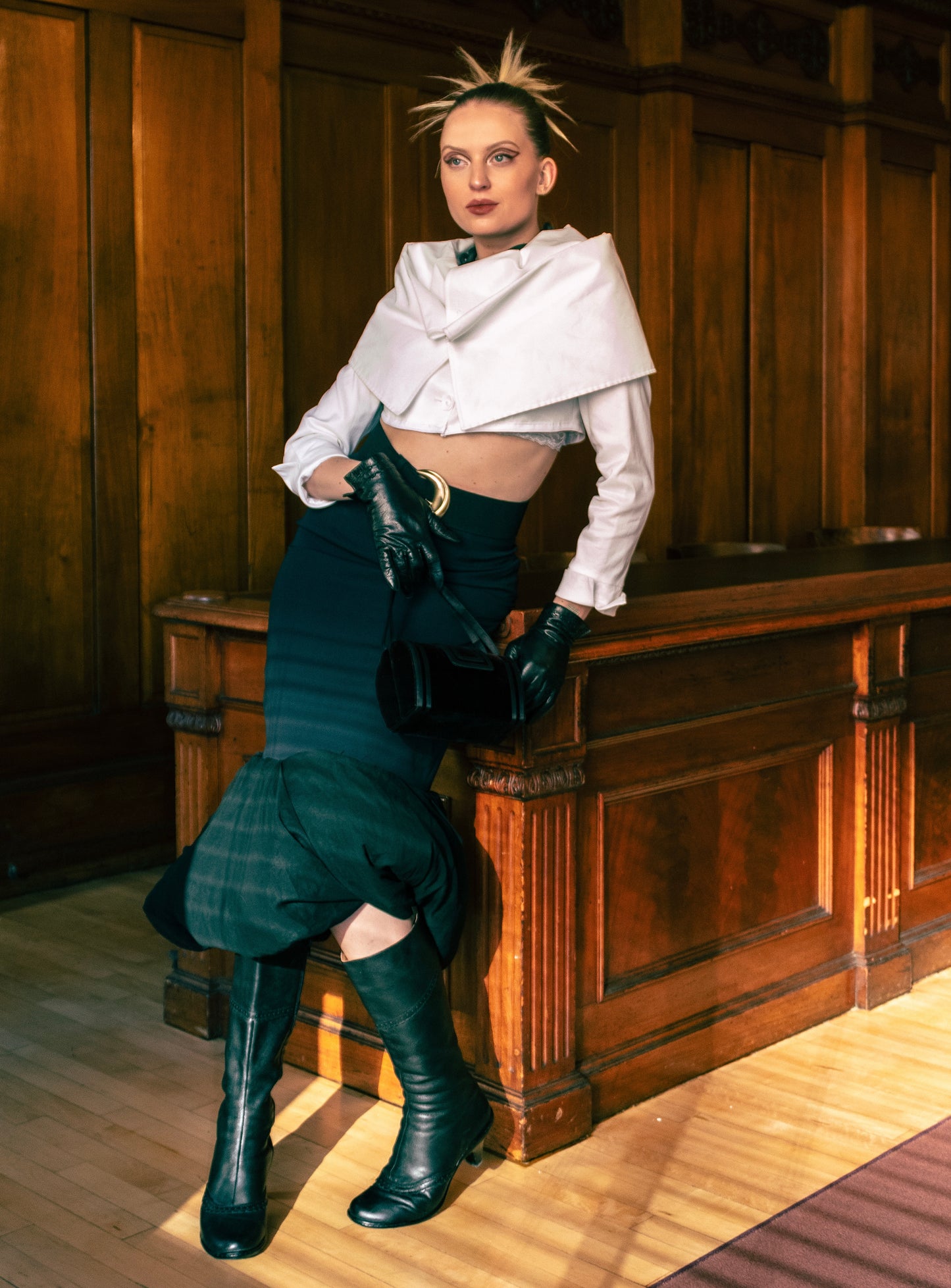 Upcycled 90s Black Silk Fishtail Skirt with Bubbled Hem – Vintage Sustainable Fashion