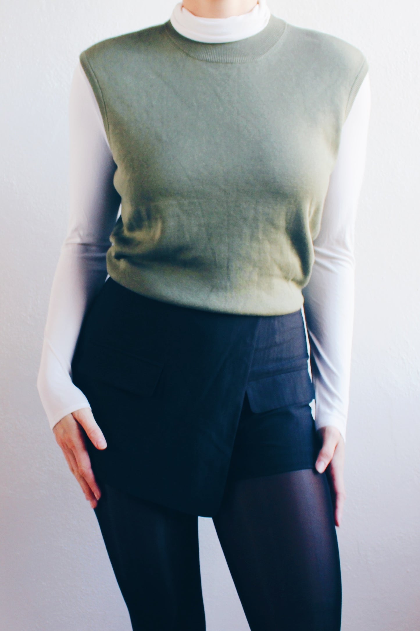Elevate Your Wardrobe: Chic Olive Green Sleeveless Silk Sweater - Chic Academic Corporate Elegance