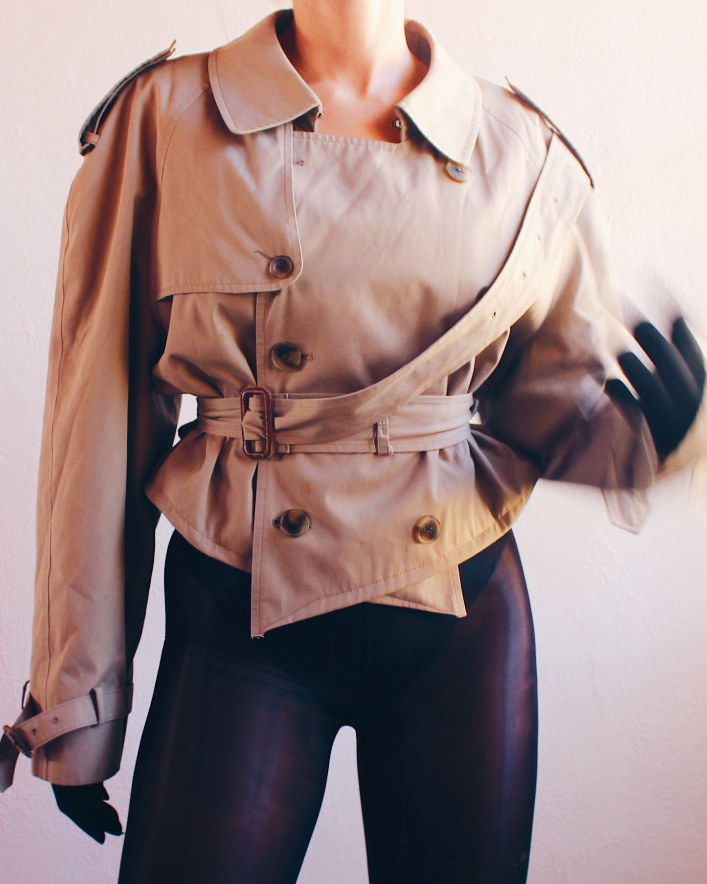 Chic Vintage Upcycled Cropped Trench Coat - Unique Tailored Sustainable Fashion | Classy & One-of-a-Kind Outerwear