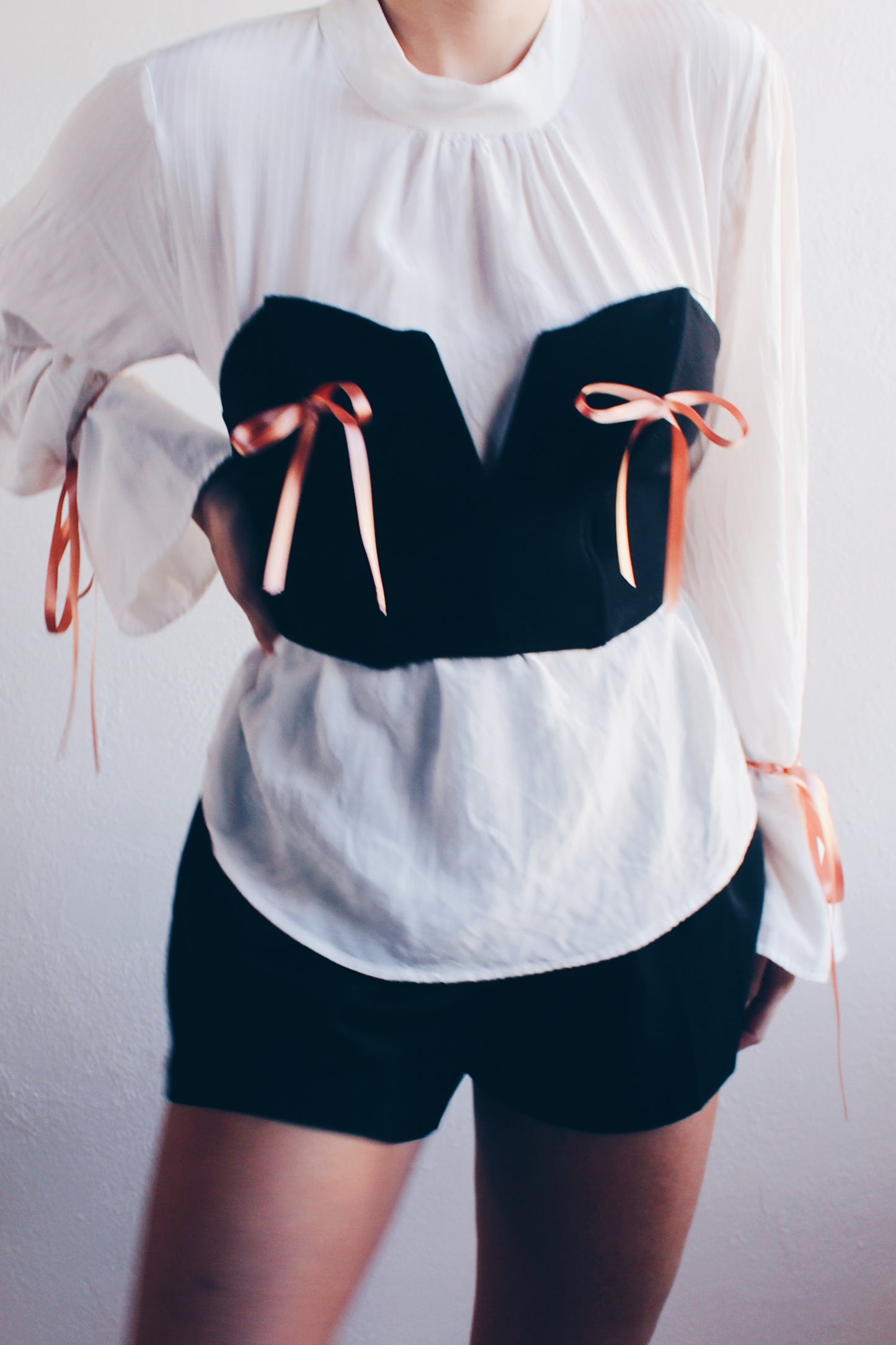 Cheeky Bows! Black Sleeveless Crop Top withCute Pink Coquette Bows No